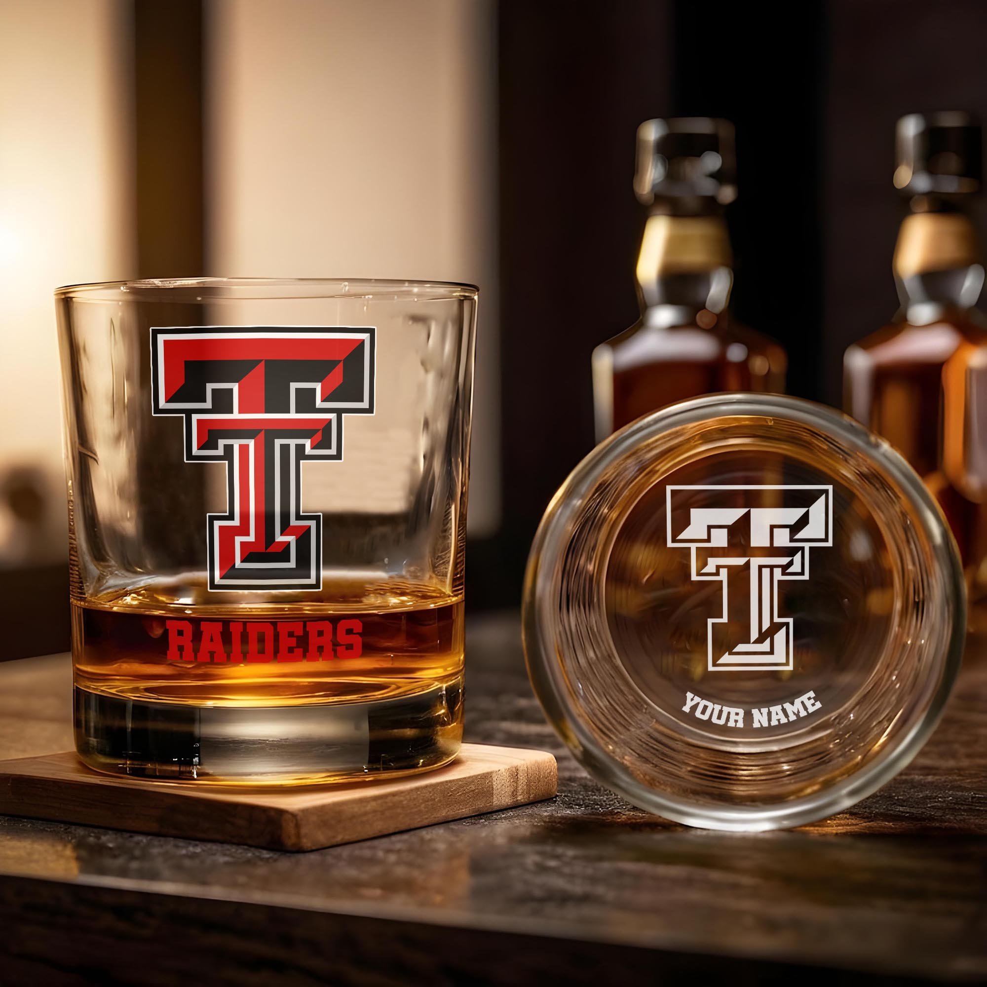 Alternative view of Texas Tech Red Raiders Engraved Whiskey Glass Custom Your Name, Groomsman 11oz Whiskey Glass, Football Gift, Gifts for Dad EHIVM-03271494