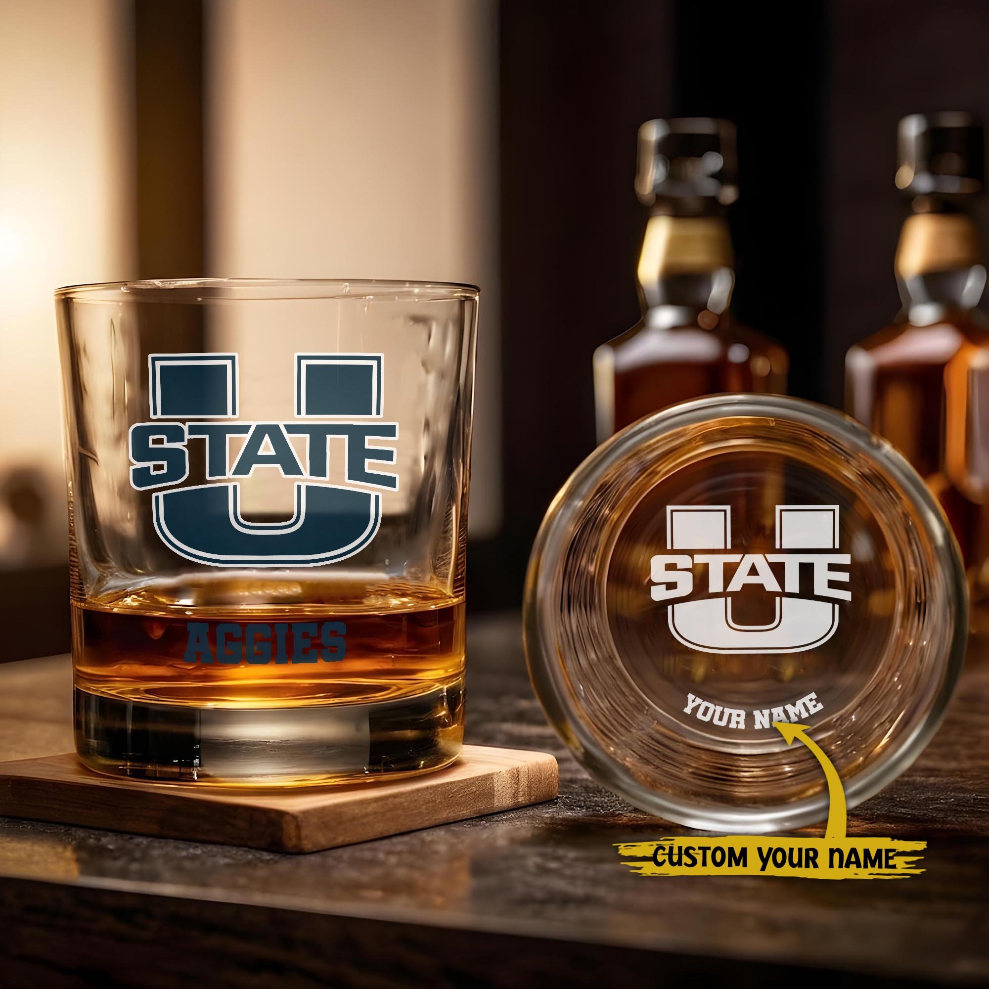 Utah State Aggies Engraved Whiskey Glass Custom Your Name, Groomsman 11oz Whiskey Glass, Football Gift, Gifts for Dad EHIVM-03271494