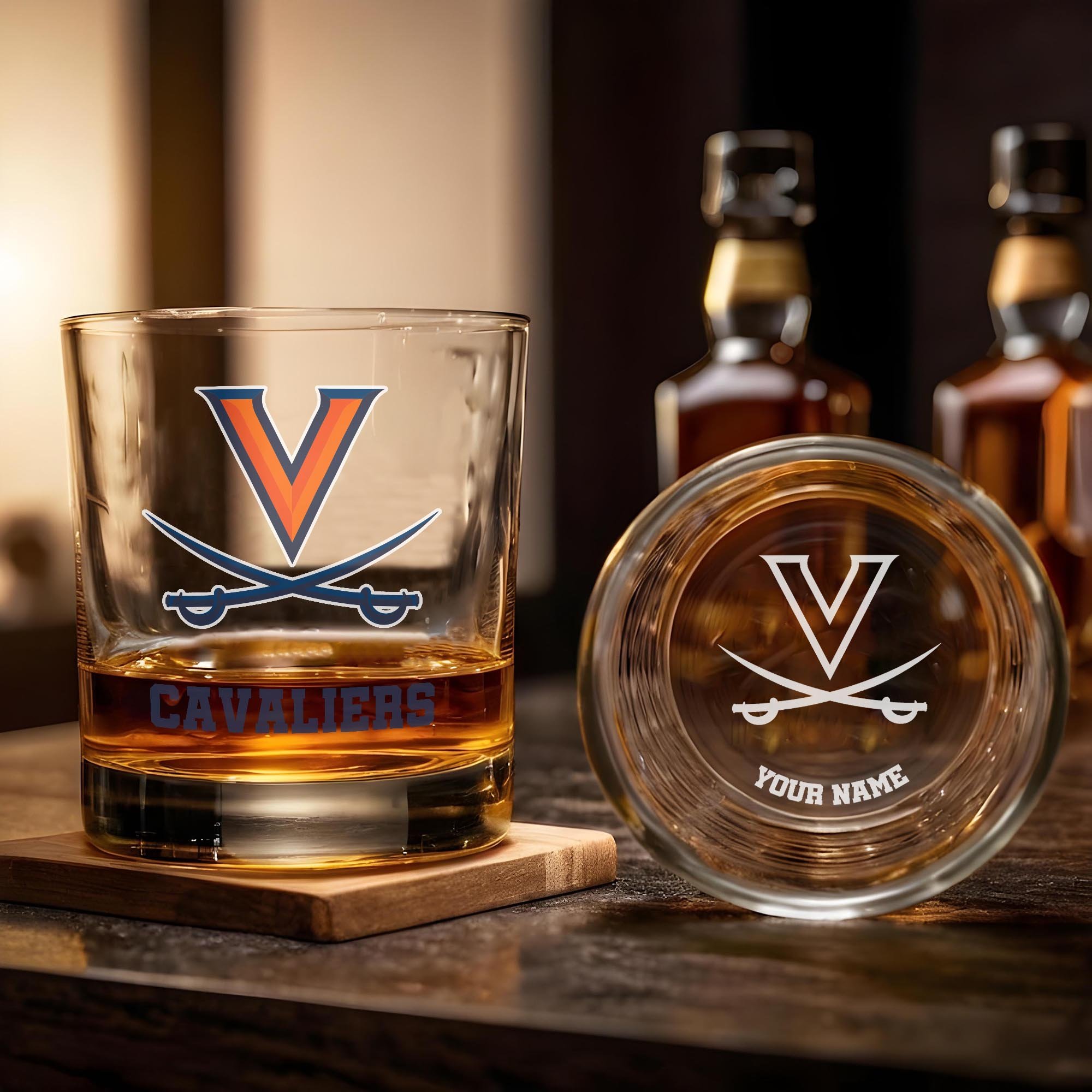 Alternative view of Virginia Cavaliers Engraved Whiskey Glass Custom Your Name, Groomsman 11oz Whiskey Glass, Football Gift, Gifts for Dad EHIVM-03271494