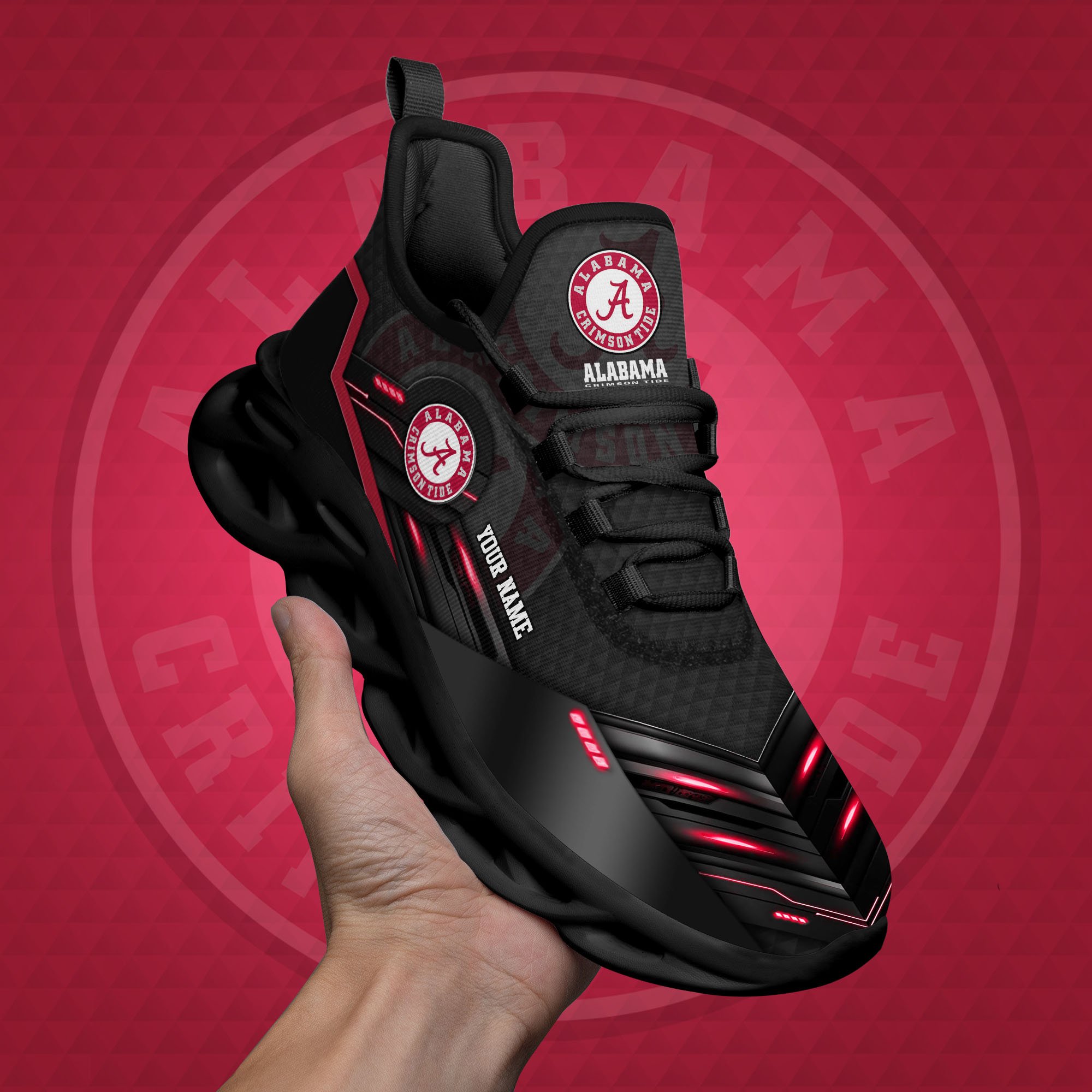 Alabama Crimson Tide Black Clunky Sneaker Custom Name, Max Soul Shoes, Sport Gifts For Fan ETRG-03111200