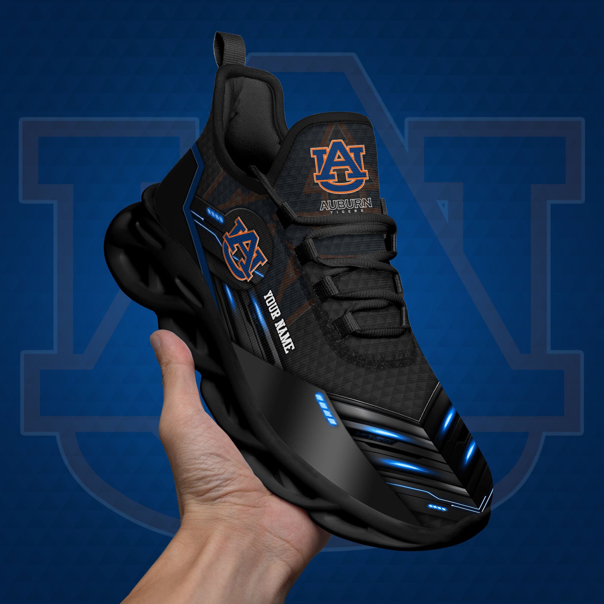 Auburn Tigers Black Clunky Sneaker Custom Name, Max Soul Shoes, Sport Gifts For Fan ETRG-03111200