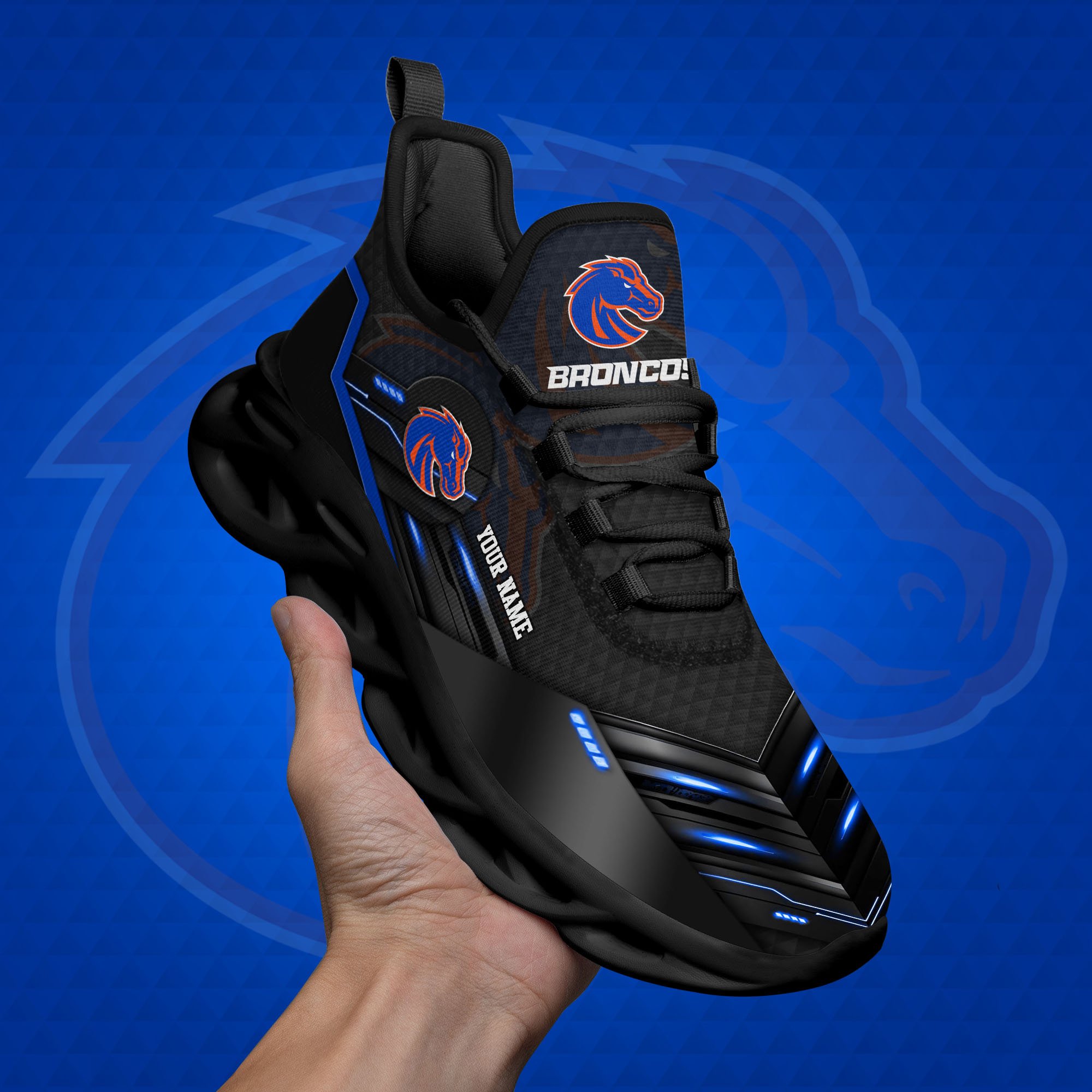 Boise State Broncos Black Clunky Sneaker Custom Name, Max Soul Shoes, Sport Gifts For Fan ETRG-03111200