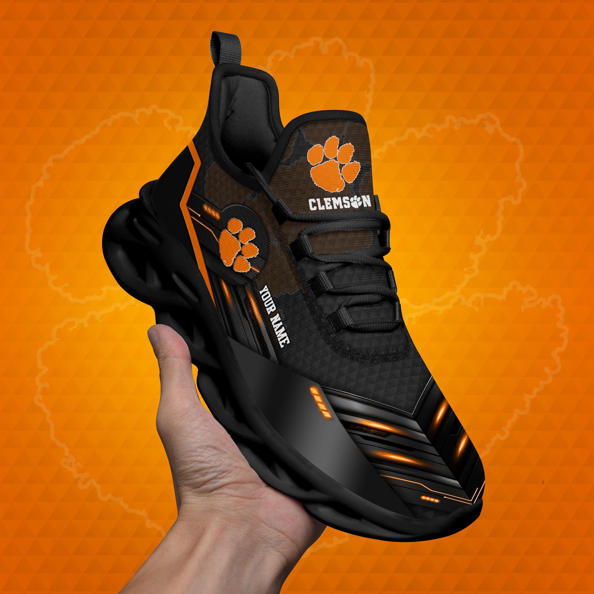 Clemson Tigers Black Clunky Sneaker Custom Name, Max Soul Shoes, Sport Gifts For Fan ETRG-03111200