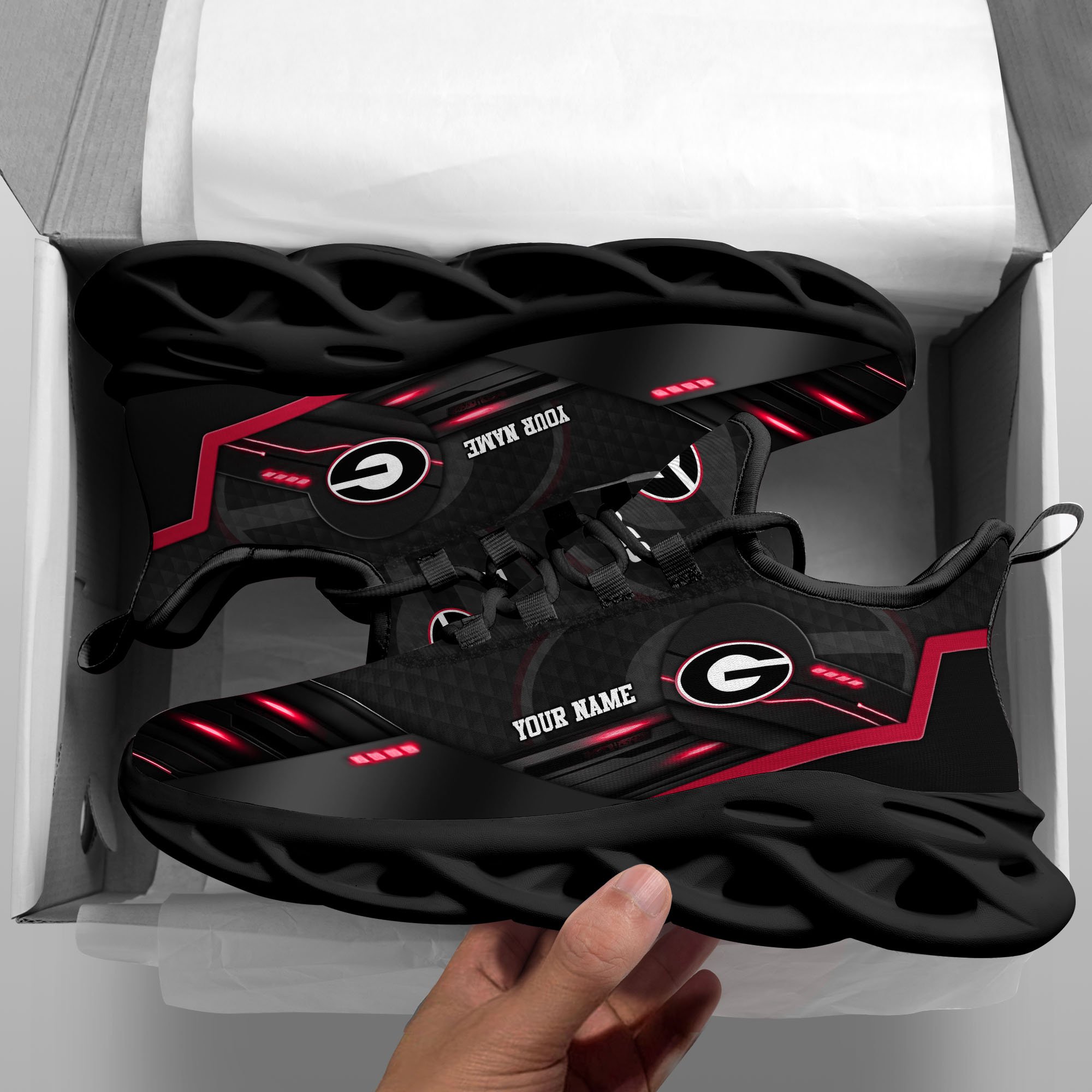Alternative view of Georgia Bulldogs Black Clunky Sneaker Custom Name, Max Soul Shoes, Sport Gifts For Fan ETRG-03111200