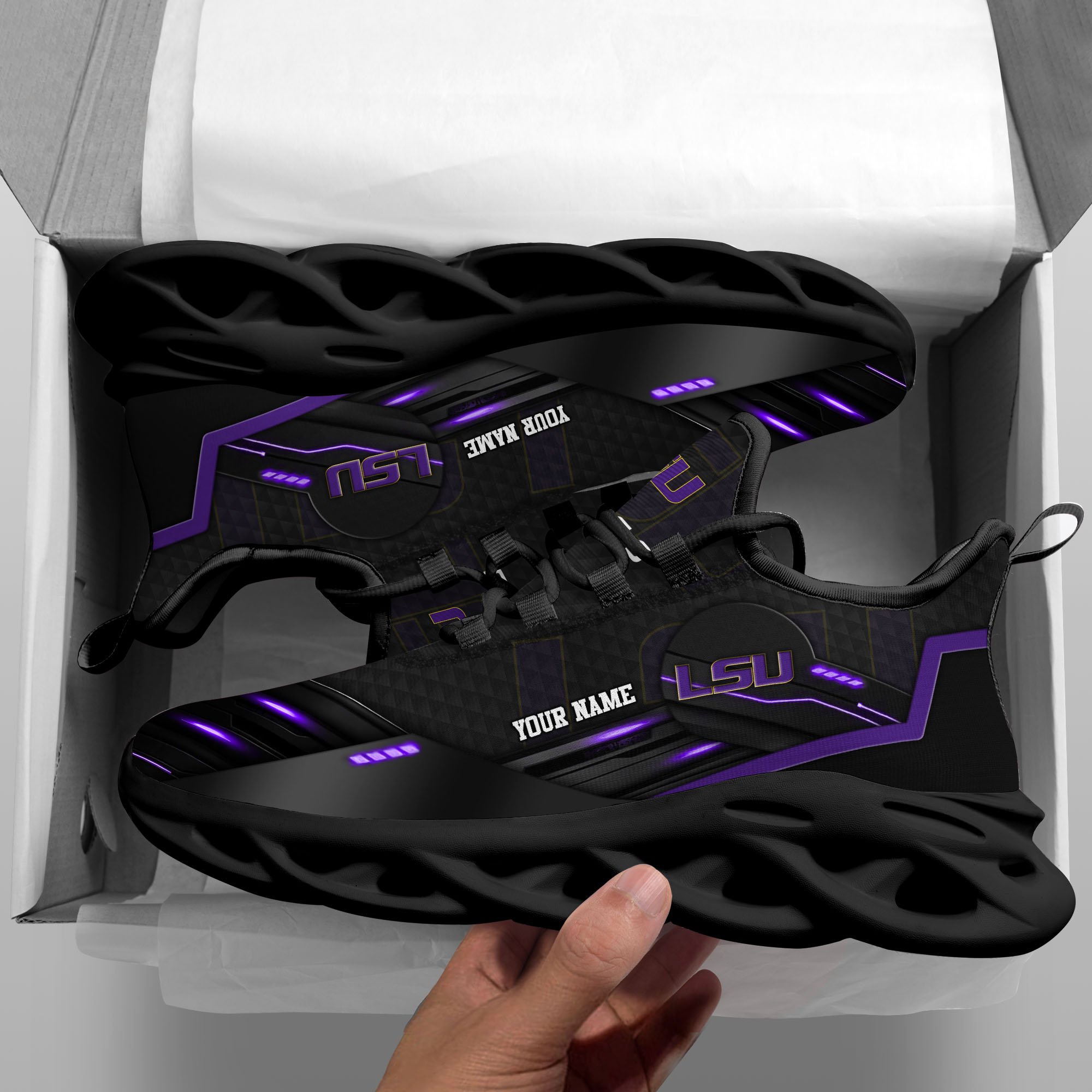 Alternative view of LSU TIGERS Black Clunky Sneaker Custom Name, Max Soul Shoes, Sport Gifts For Fan ETRG-03111200