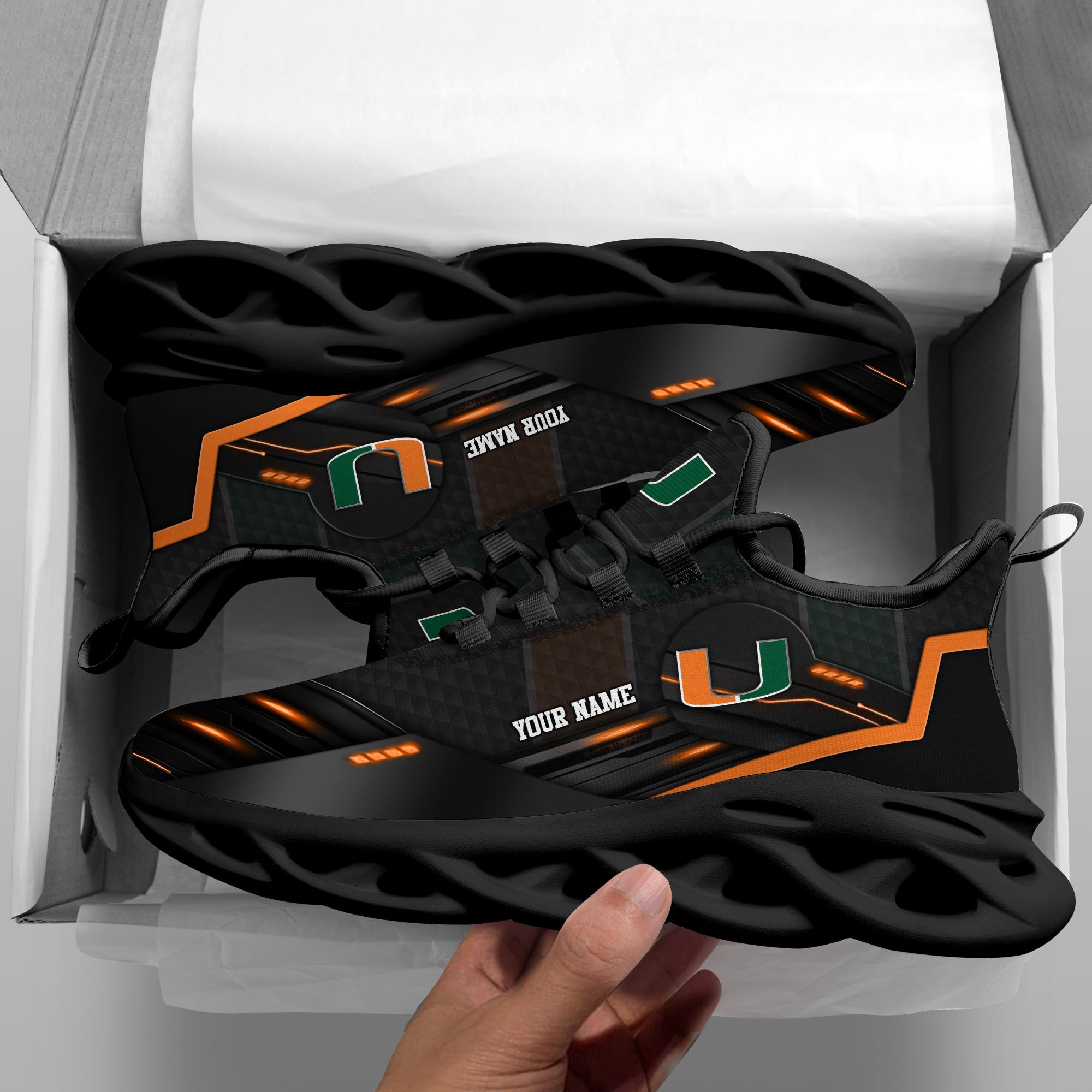 Alternative view of Miami Hurricanes Black Clunky Sneaker Custom Name, Max Soul Shoes, Sport Gifts For Fan ETRG-03111200