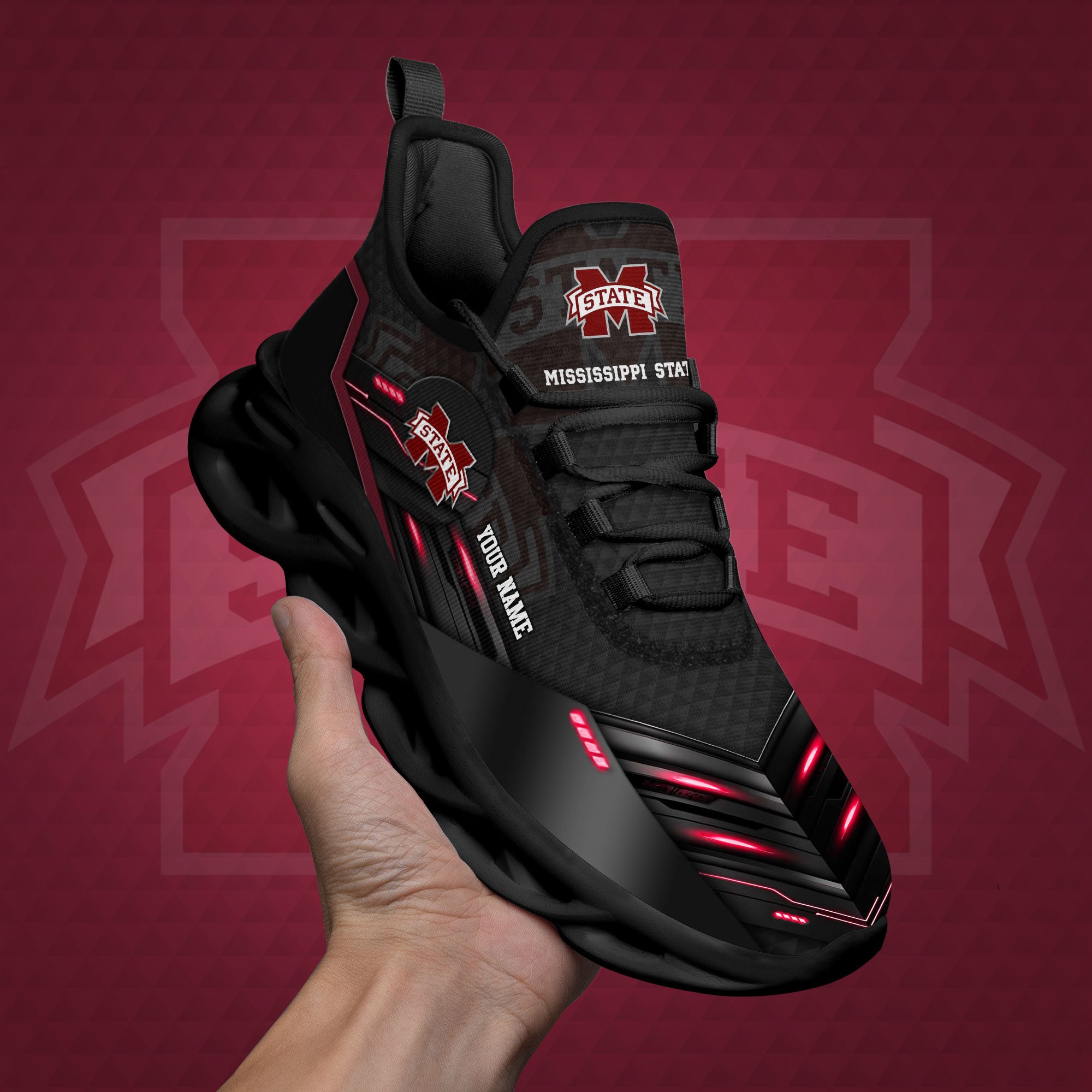 Mississippi State Bulldogs Black Clunky Sneaker Custom Name, Max Soul Shoes, Sport Gifts For Fan ETRG-03111200