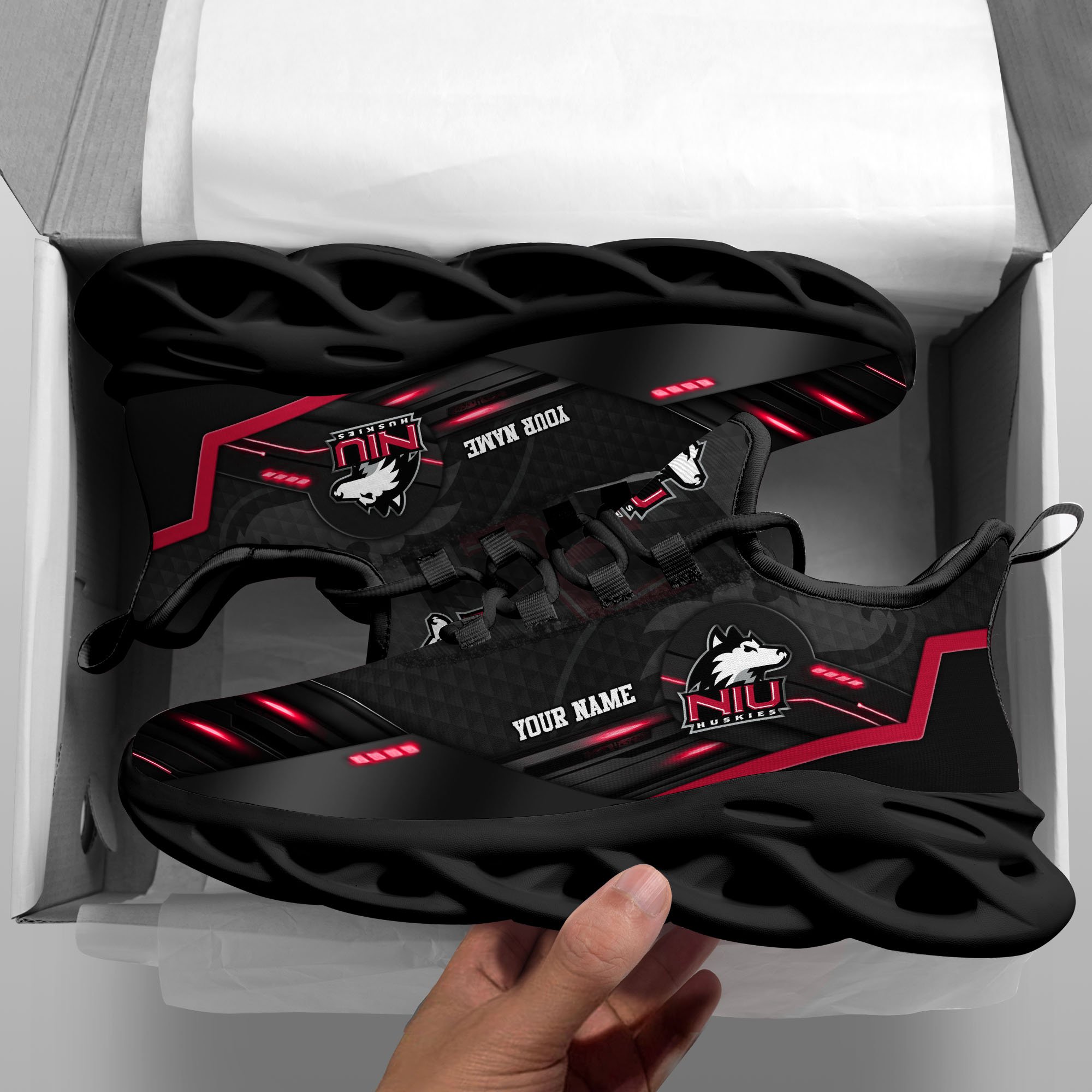 Alternative view of Northern Illinois Huskies Black Clunky Sneaker Custom Name, Max Soul Shoes, Sport Gifts For Fan ETRG-03111200