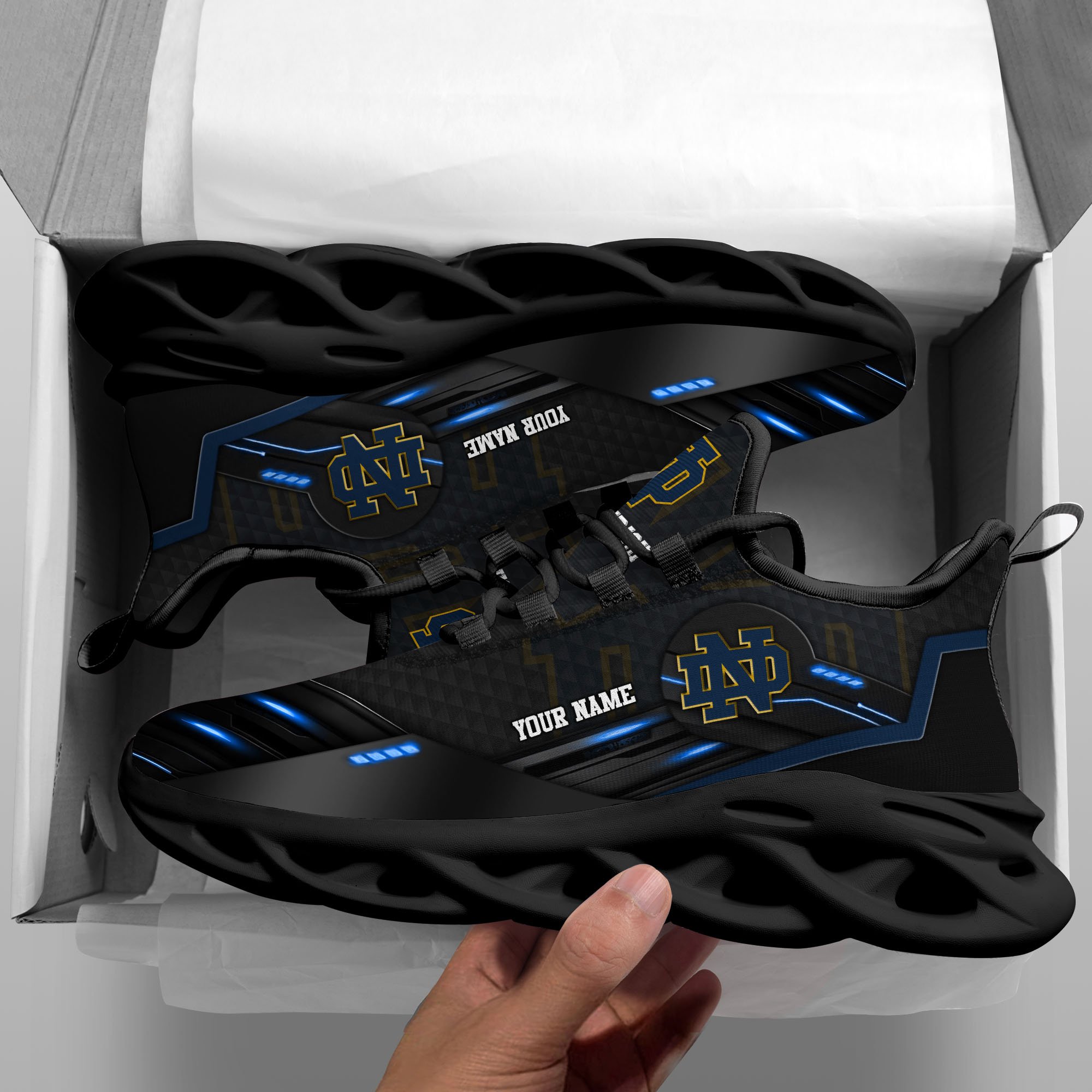 Alternative view of Notre Dame Fighting Irish Black Clunky Sneaker Custom Name, Max Soul Shoes, Sport Gifts For Fan ETRG-03111200
