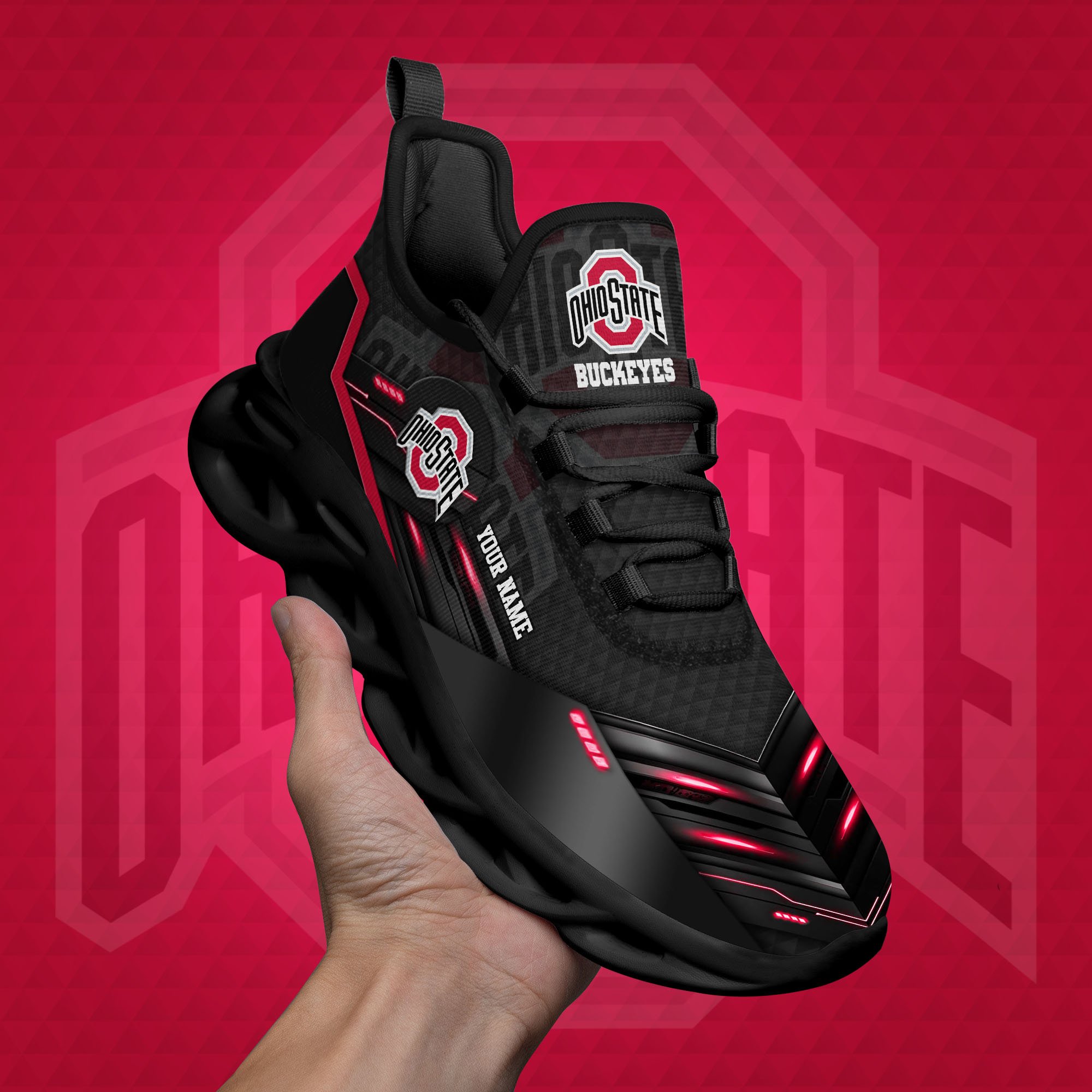 Ohio State Buckeyes Black Clunky Sneaker Custom Name, Max Soul Shoes, Sport Gifts For Fan ETRG-03111200