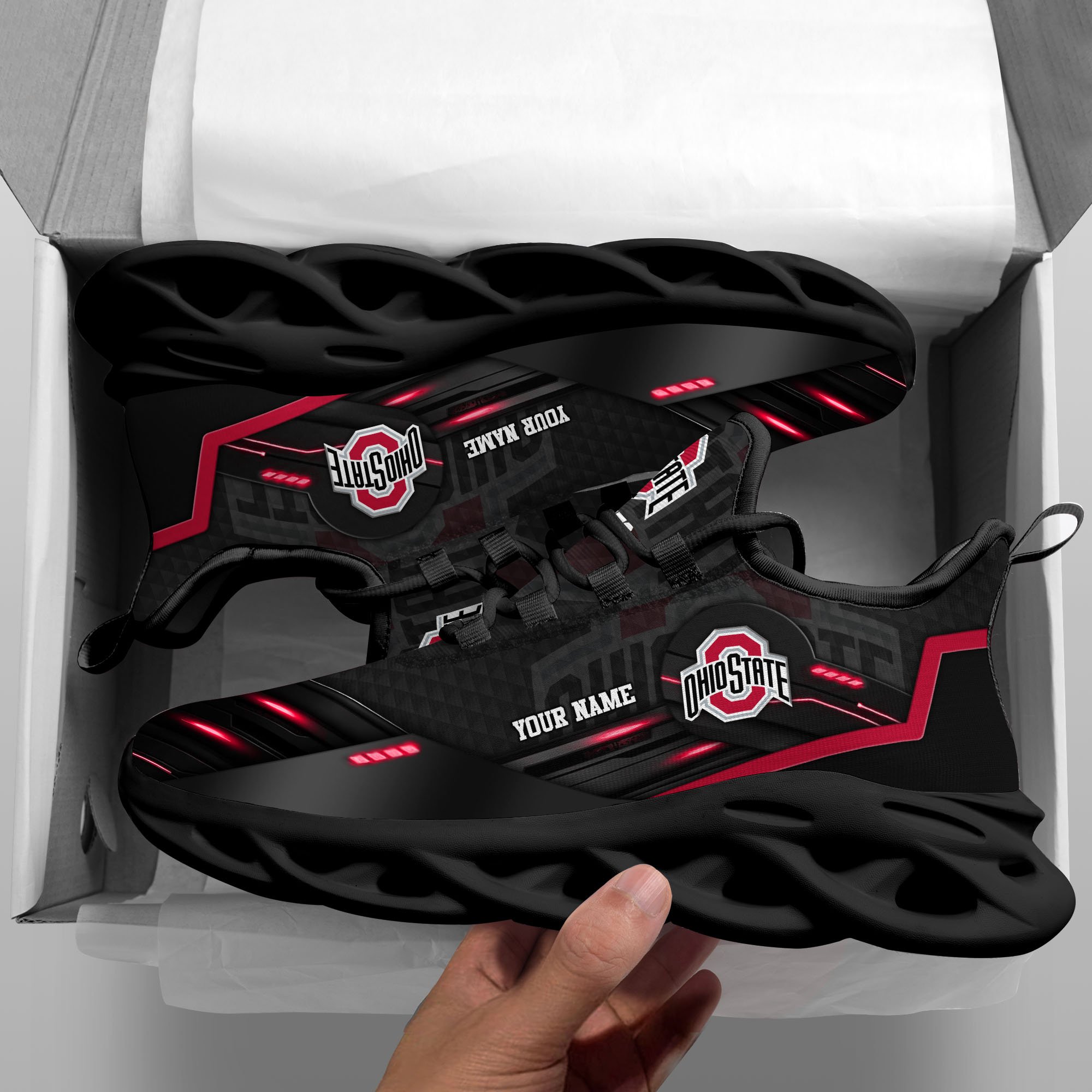 Alternative view of Ohio State Buckeyes Black Clunky Sneaker Custom Name, Max Soul Shoes, Sport Gifts For Fan ETRG-03111200