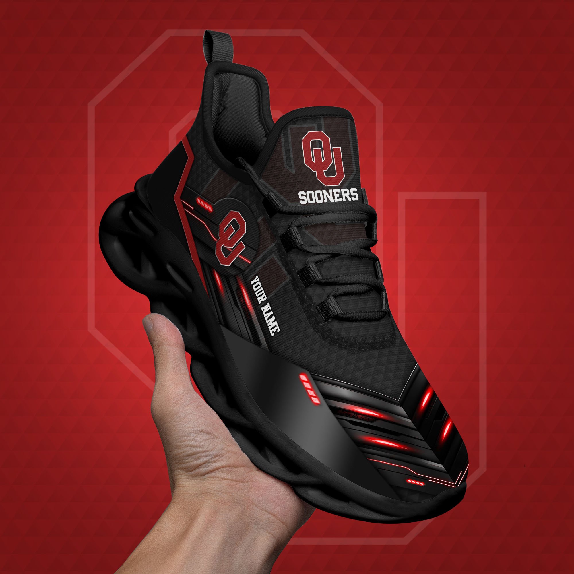 Oklahoma Sooners Black Clunky Sneaker Custom Name, Max Soul Shoes, Sport Gifts For Fan ETRG-03111200