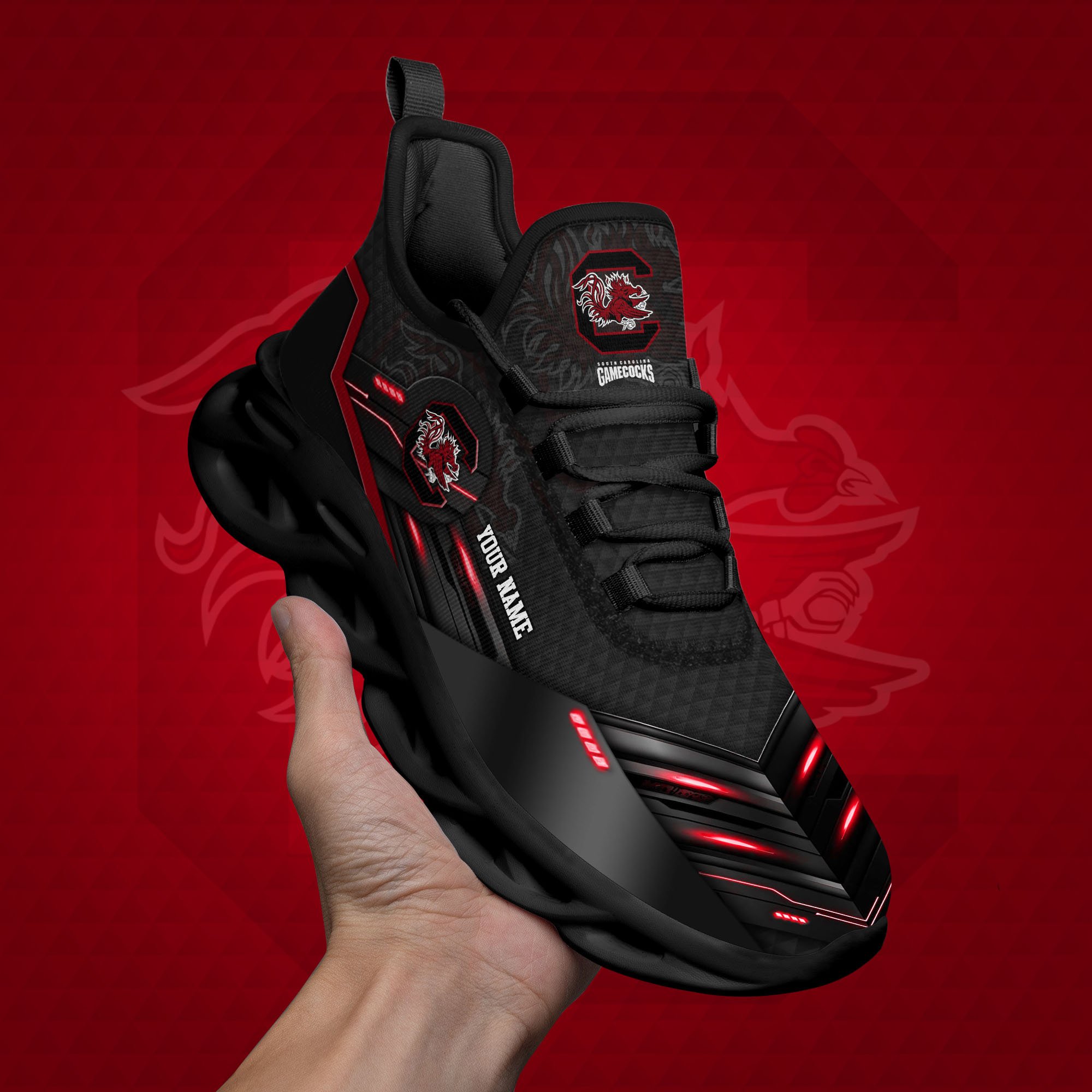 South Carolina Gamecocks Black Clunky Sneaker Custom Name, Max Soul Shoes, Sport Gifts For Fan ETRG-03111200