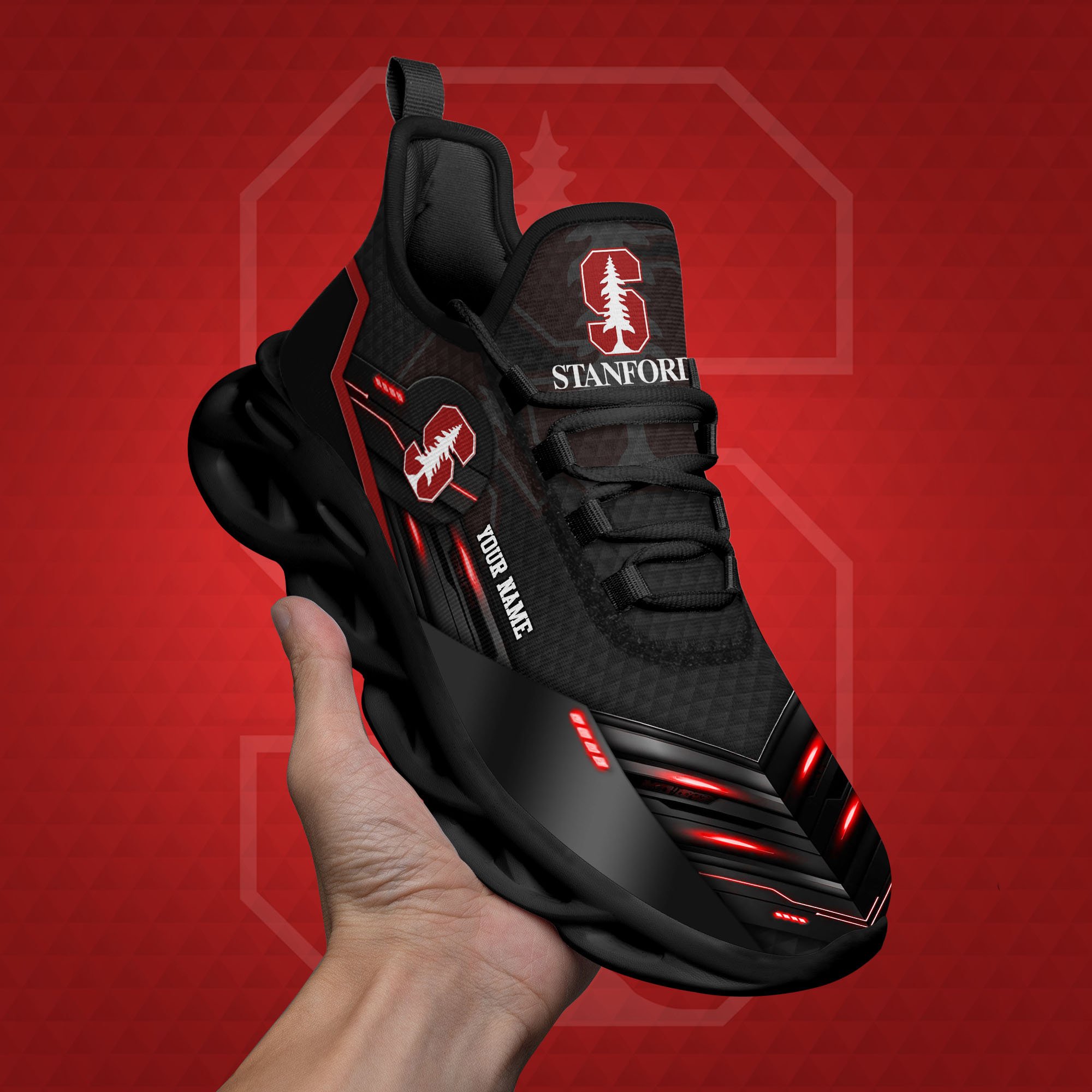 Stanford Cardinal Black Clunky Sneaker Custom Name, Max Soul Shoes, Sport Gifts For Fan ETRG-03111200
