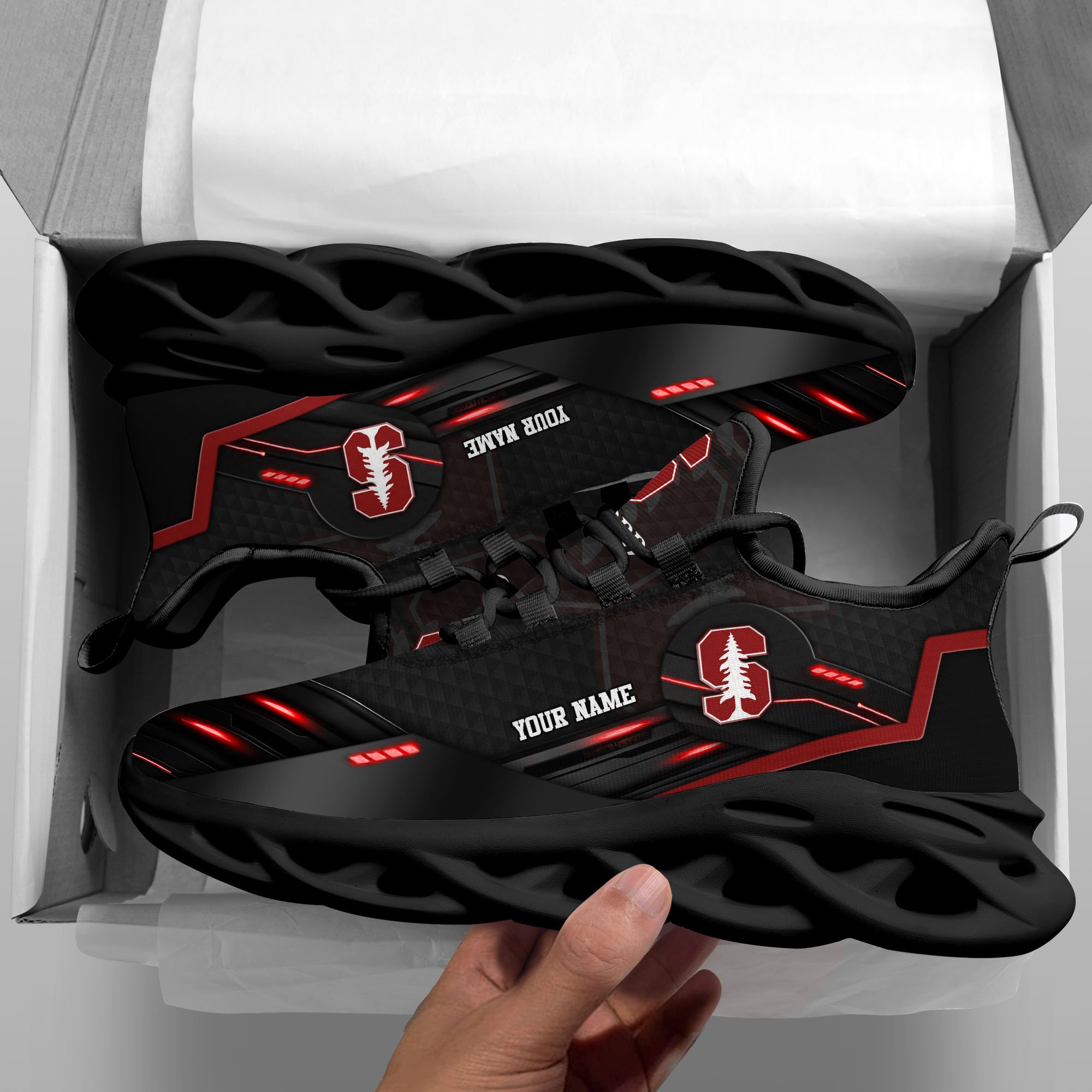 Alternative view of Stanford Cardinal Black Clunky Sneaker Custom Name, Max Soul Shoes, Sport Gifts For Fan ETRG-03111200