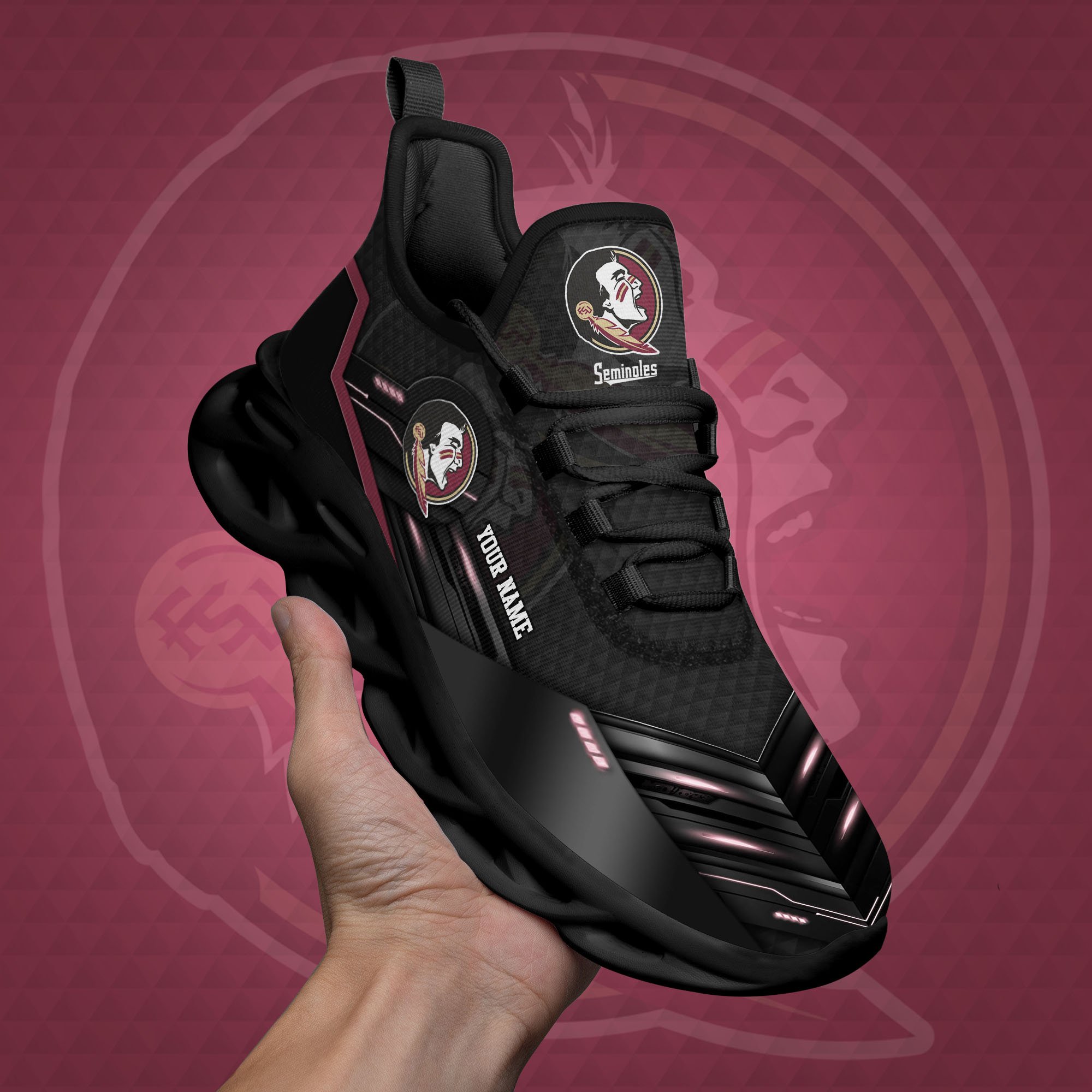 Florida State Seminoles Black Clunky Sneaker Custom Name, Max Soul Shoes, Sport Gifts For Fan ETRG-03111200