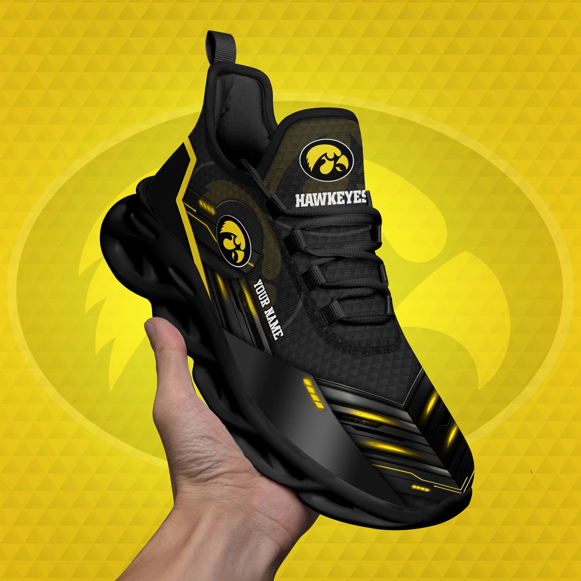 Iowa Hawkeyes Black Clunky Sneaker Custom Name, Max Soul Shoes, Sport Gifts For Fan ETRG-03111200