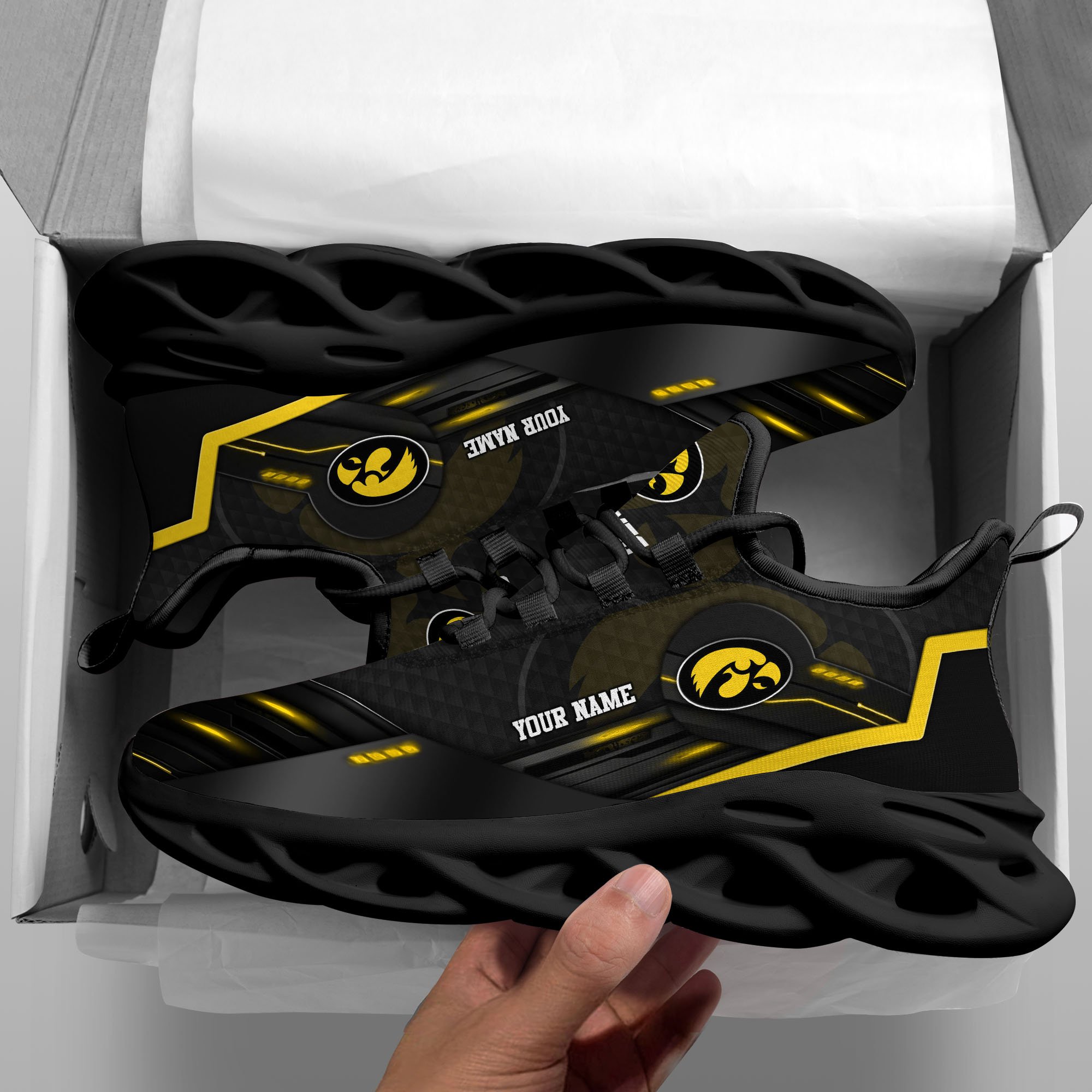Alternative view of Iowa Hawkeyes Black Clunky Sneaker Custom Name, Max Soul Shoes, Sport Gifts For Fan ETRG-03111200