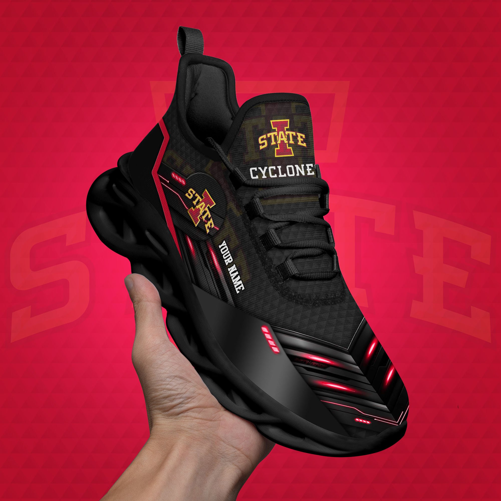 Iowa State Cyclones Black Clunky Sneaker Custom Name, Max Soul Shoes, Sport Gifts For Fan ETRG-03111200