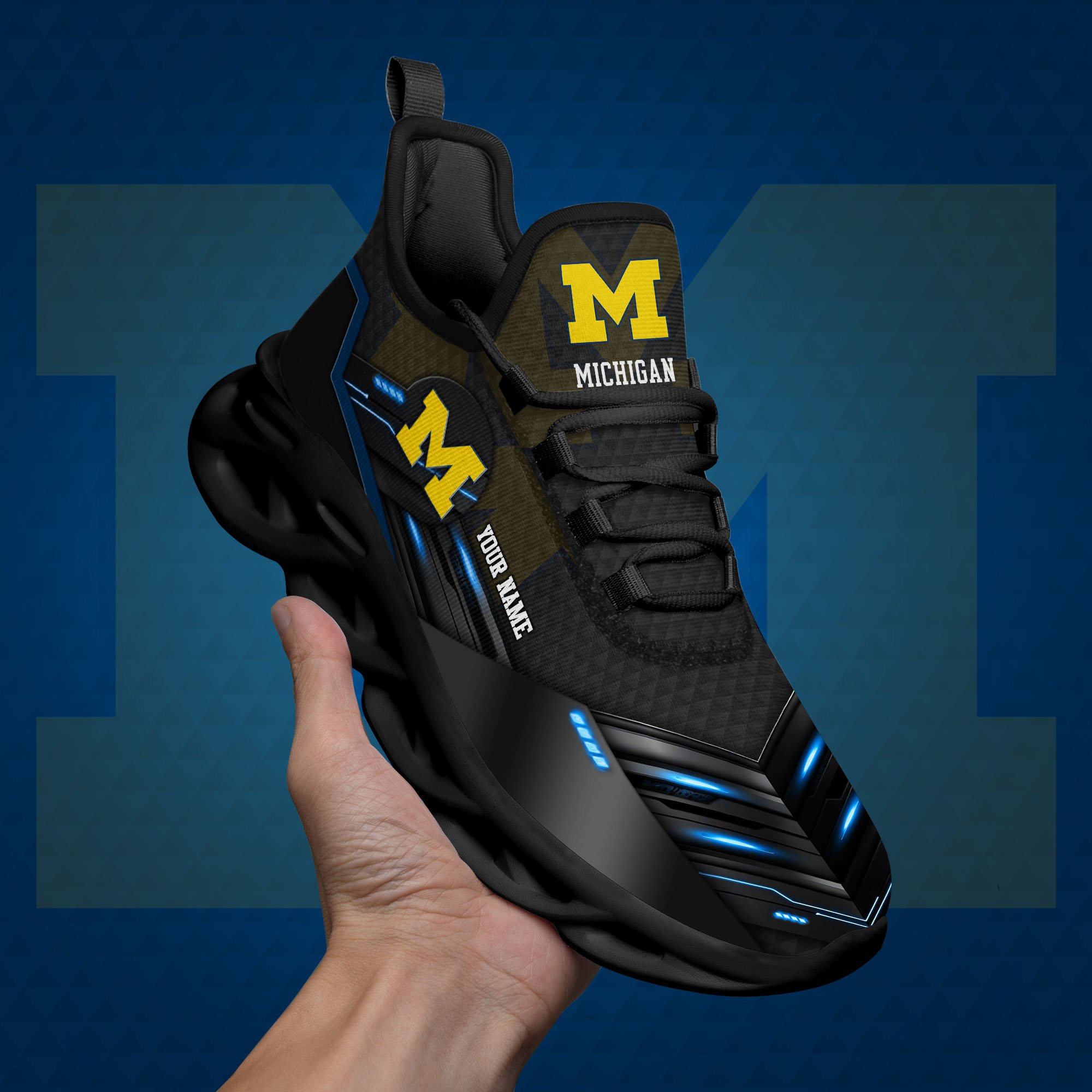Michigan Wolverines Black Clunky Sneaker Custom Name, Max Soul Shoes, Sport Gifts For Fan ETRG-03111200