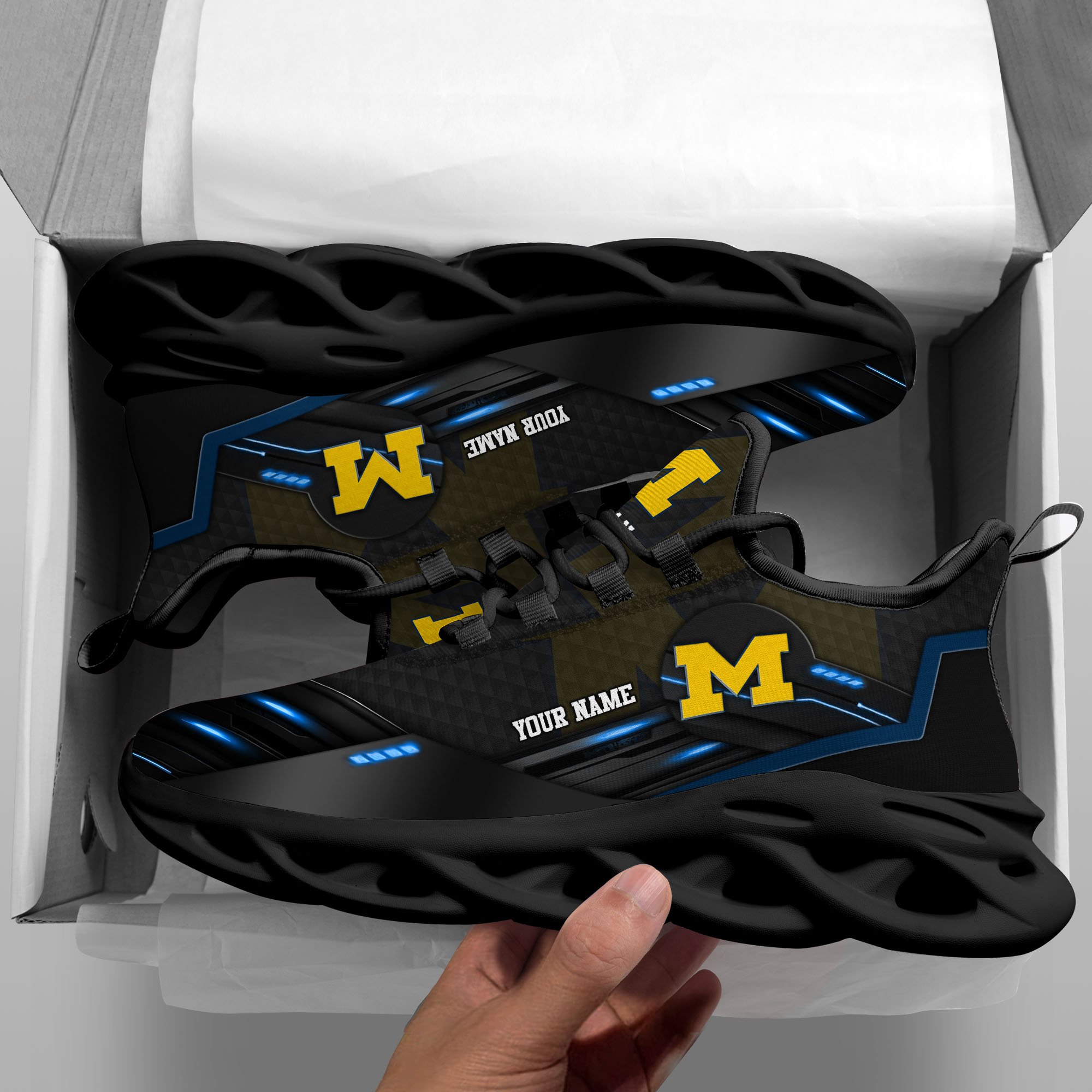 Alternative view of Michigan Wolverines Black Clunky Sneaker Custom Name, Max Soul Shoes, Sport Gifts For Fan ETRG-03111200