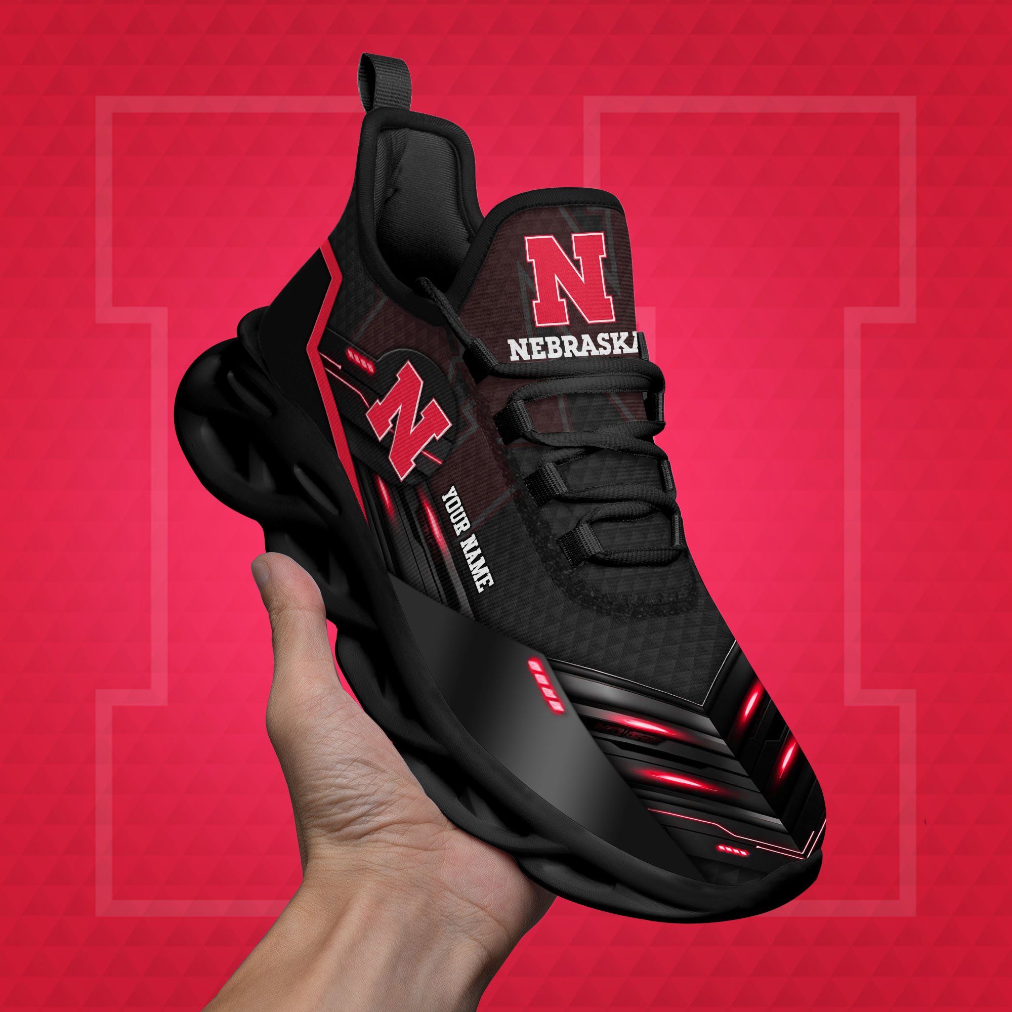 Nebraska Cornhuskers Black Clunky Sneaker Custom Name, Max Soul Shoes, Sport Gifts For Fan ETRG-03111200