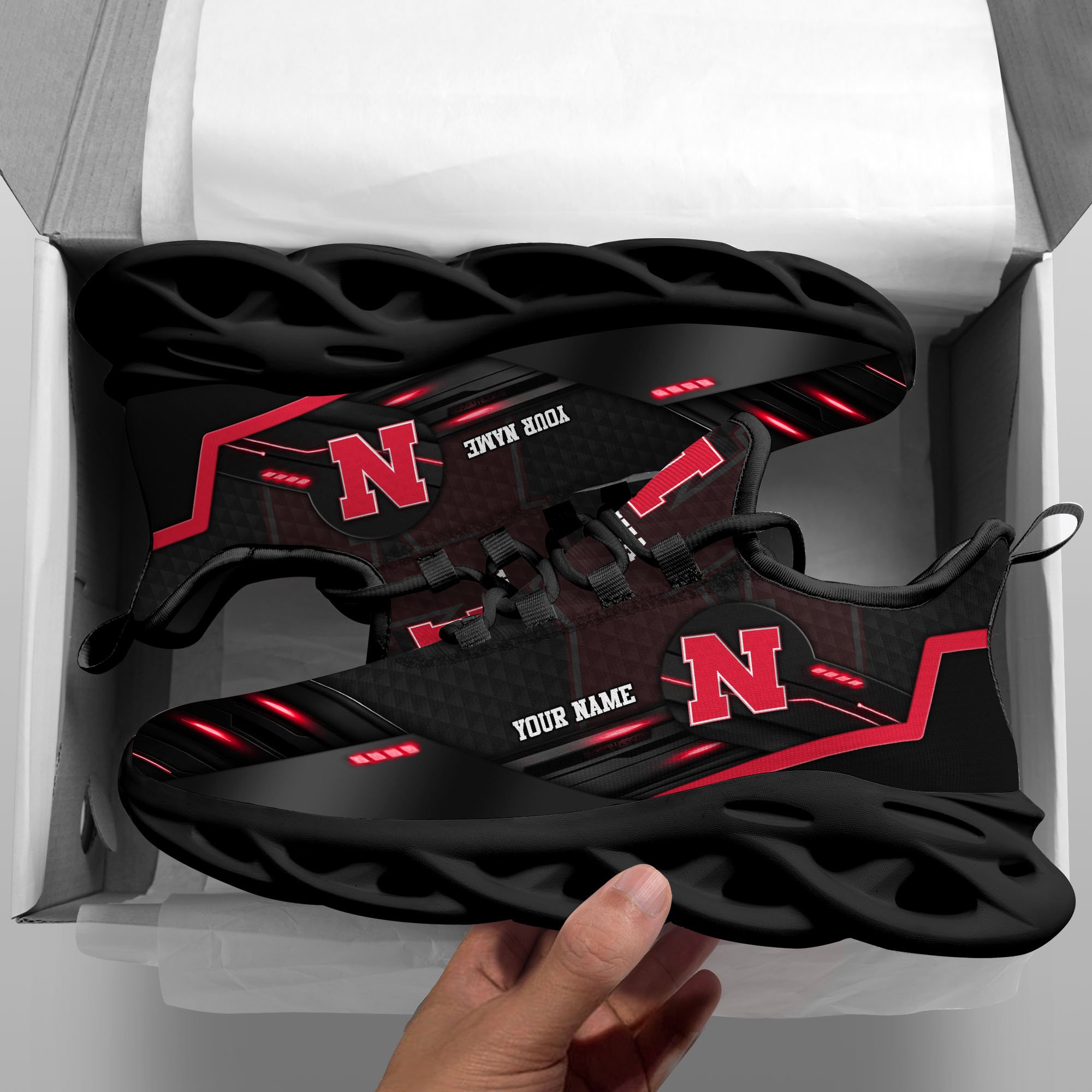 Alternative view of Nebraska Cornhuskers Black Clunky Sneaker Custom Name, Max Soul Shoes, Sport Gifts For Fan ETRG-03111200