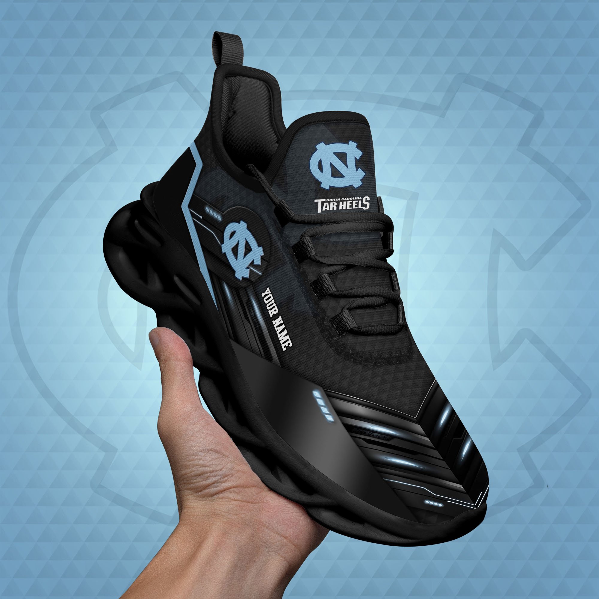 North Carolina Tar Heels Black Clunky Sneaker Custom Name, Max Soul Shoes, Sport Gifts For Fan ETRG-03111200