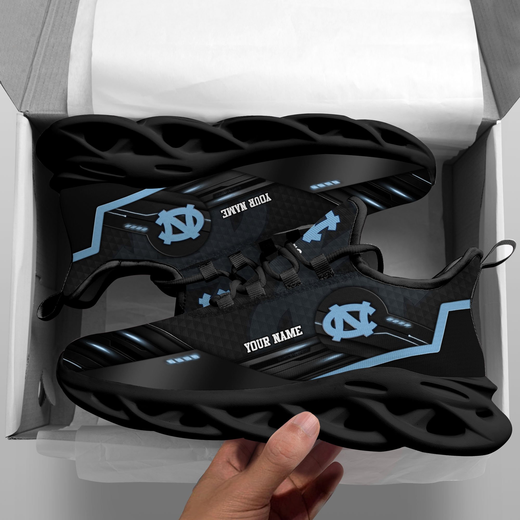 Alternative view of North Carolina Tar Heels Black Clunky Sneaker Custom Name, Max Soul Shoes, Sport Gifts For Fan ETRG-03111200
