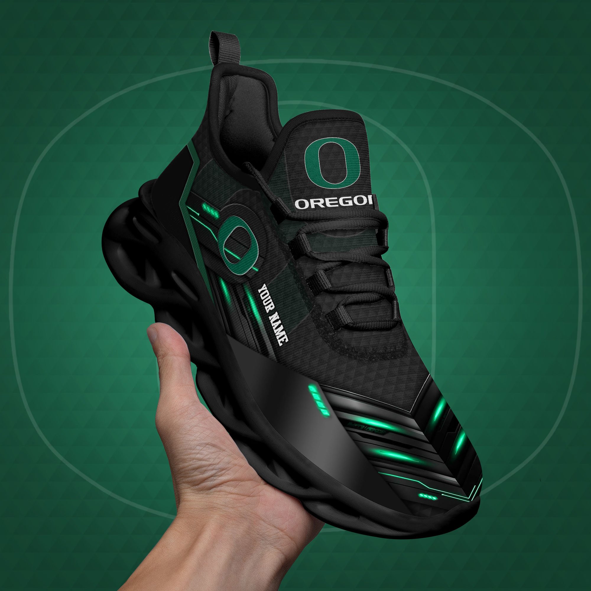 Oregon Ducks Black Clunky Sneaker Custom Name, Max Soul Shoes, Sport Gifts For Fan ETRG-03111200