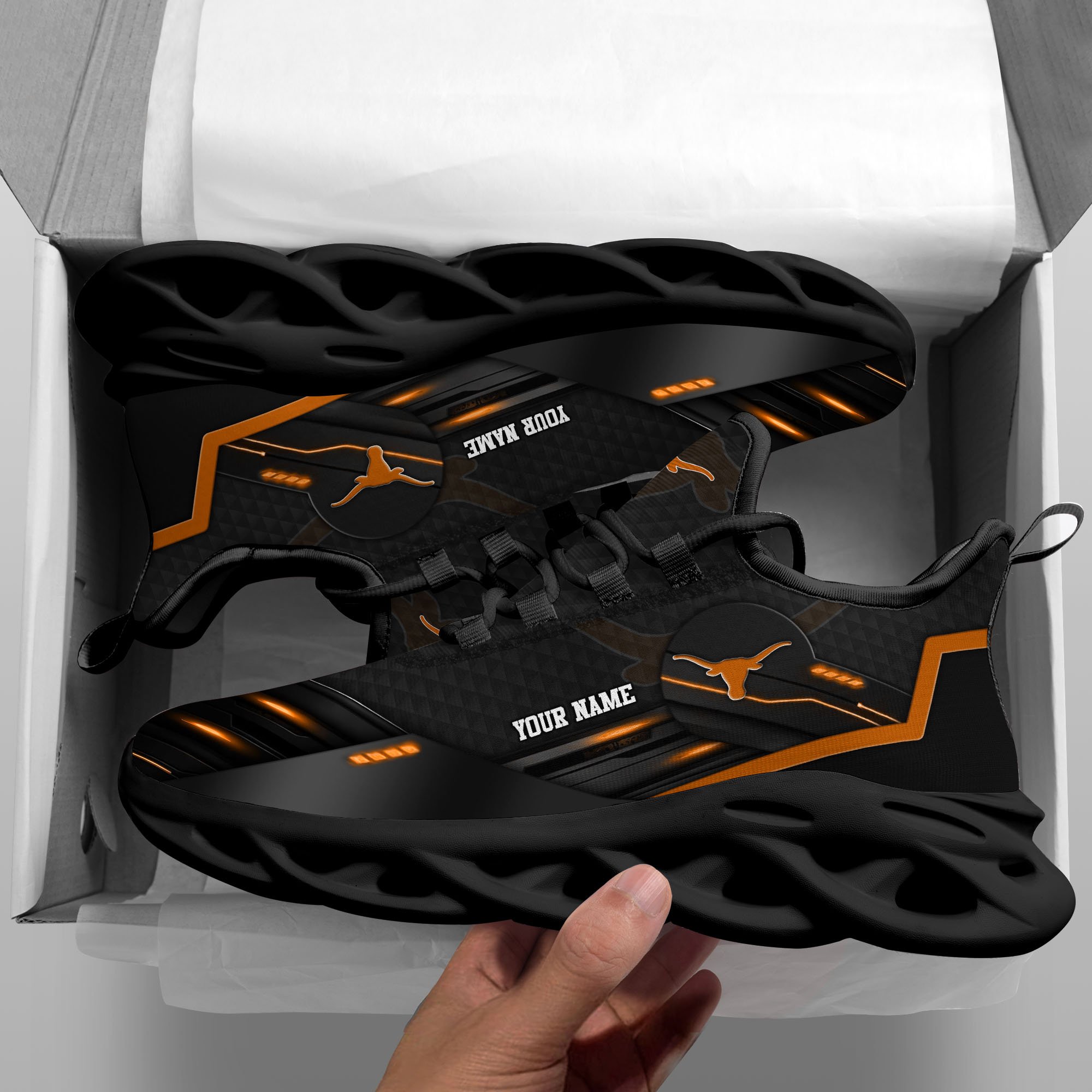 Alternative view of Texas Longhorns Black Clunky Sneaker Custom Name, Max Soul Shoes, Sport Gifts For Fan ETRG-03111200