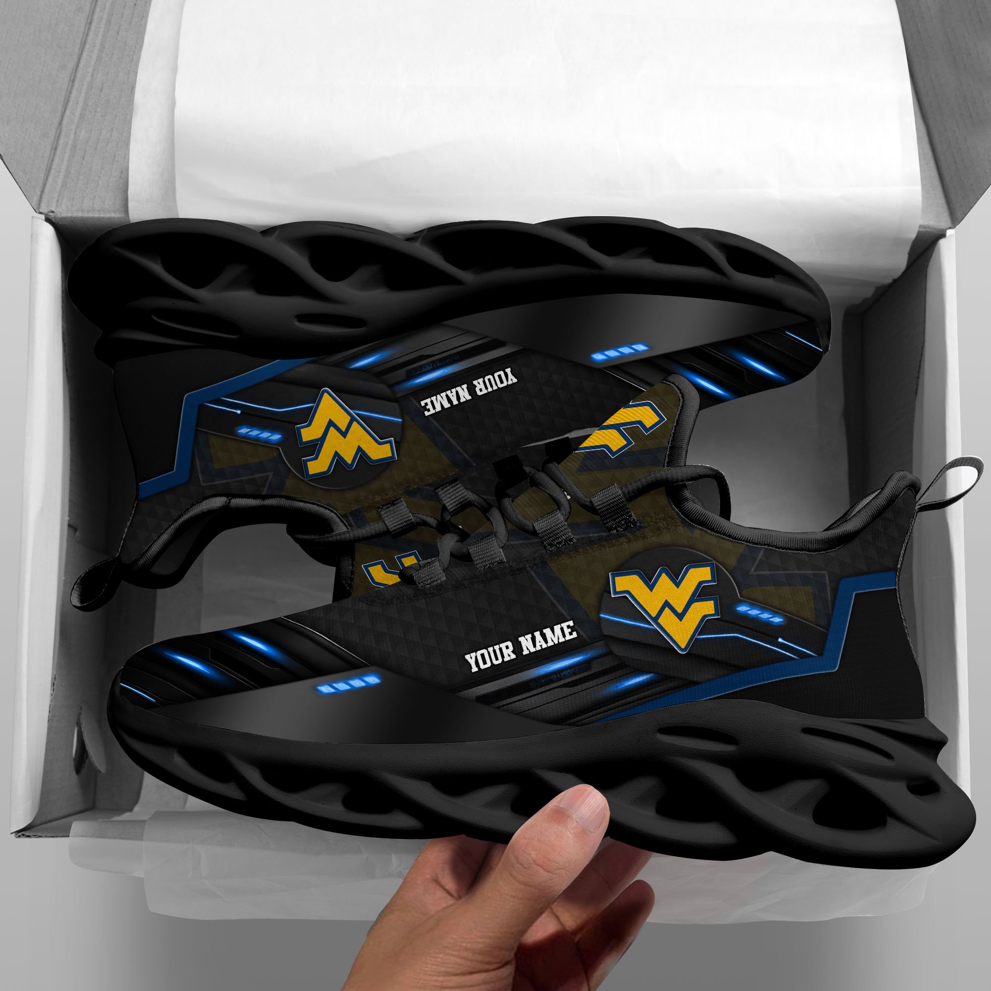 Alternative view of West Virginia Mountaineers Black Clunky Sneaker Custom Name, Max Soul Shoes, Sport Gifts For Fan ETRG-03111200