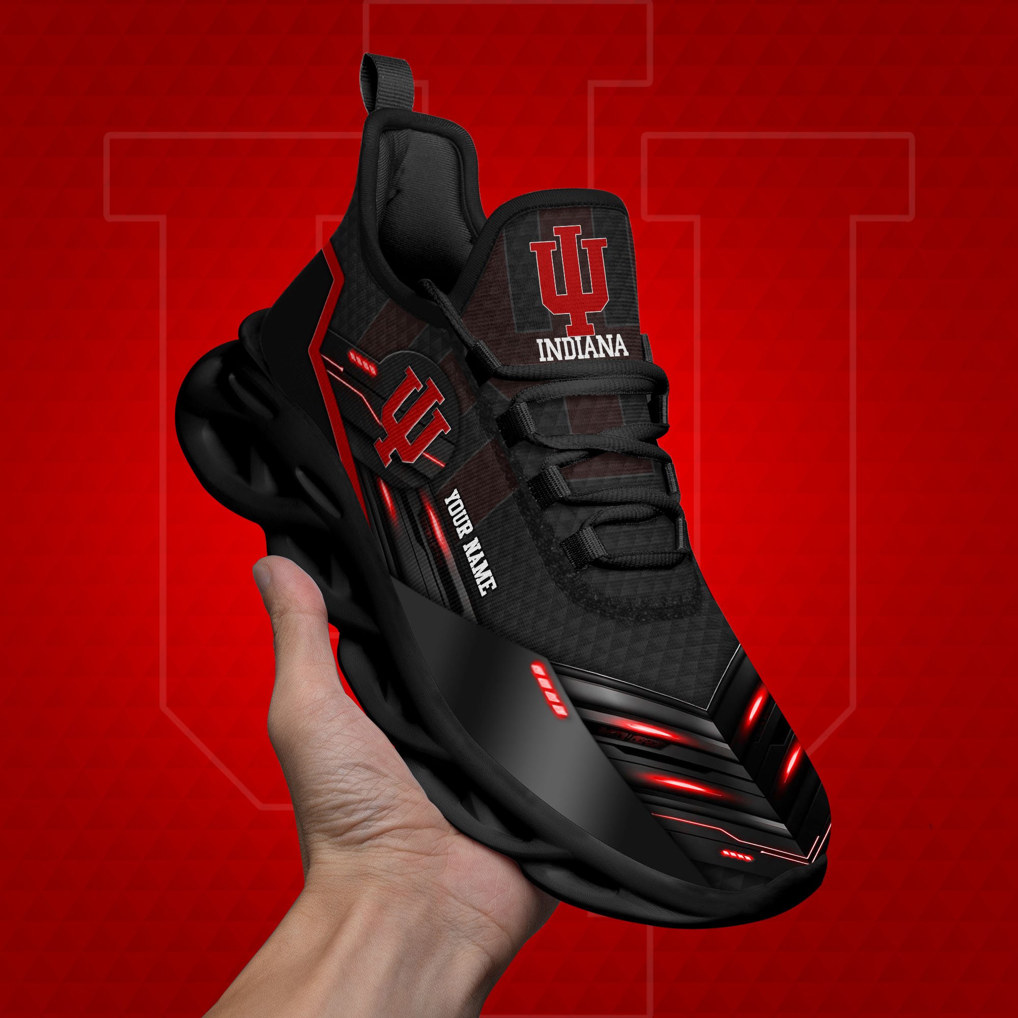 Indiana Hoosiers Black Clunky Sneaker Custom Name, Max Soul Shoes, Sport Gifts For Fan ETRG-03111200