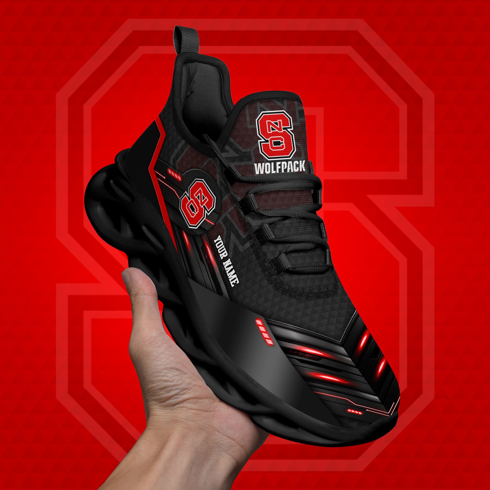 NC State Wolfpack Black Clunky Sneaker Custom Name, Max Soul Shoes, Sport Gifts For Fan ETRG-03111200