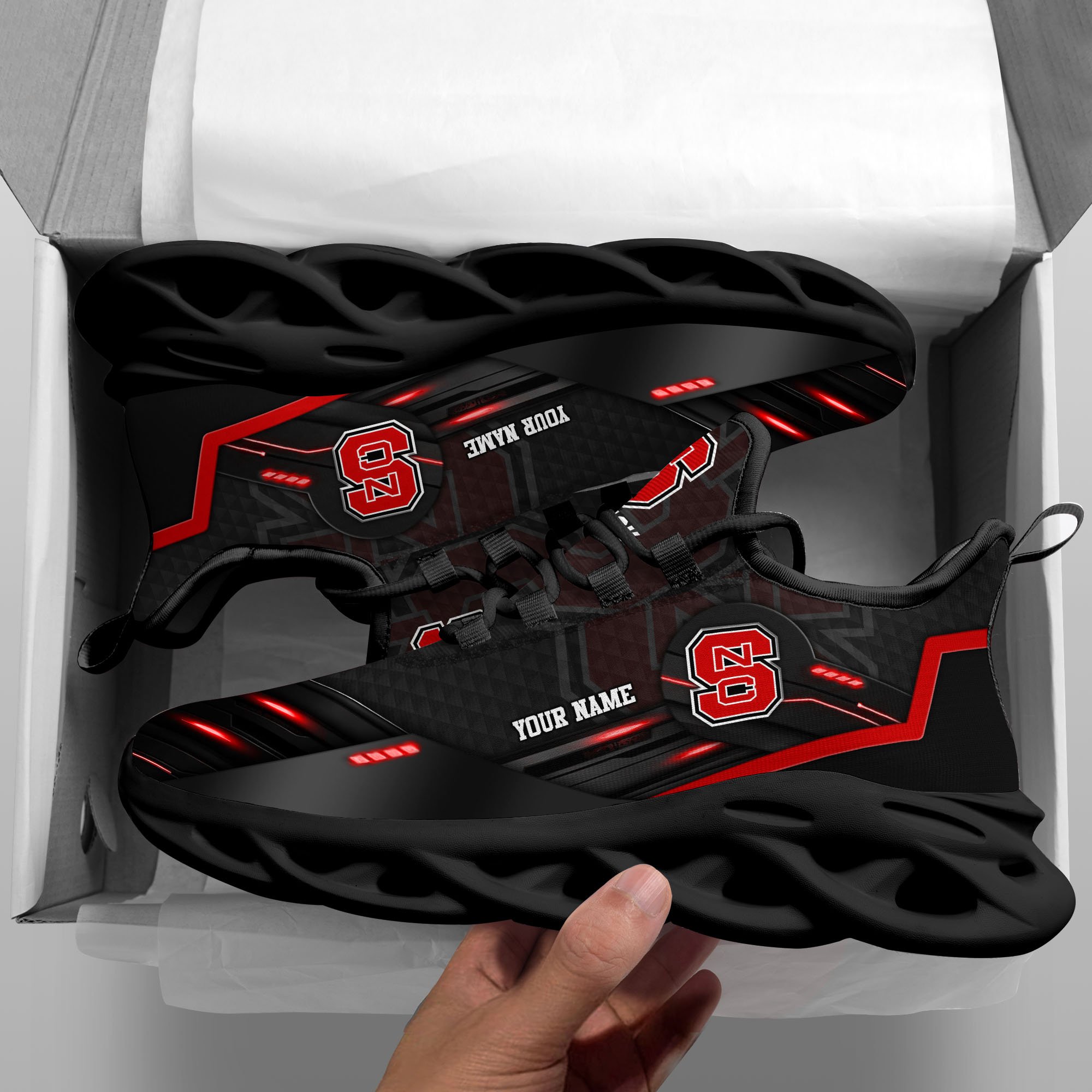 Alternative view of NC State Wolfpack Black Clunky Sneaker Custom Name, Max Soul Shoes, Sport Gifts For Fan ETRG-03111200
