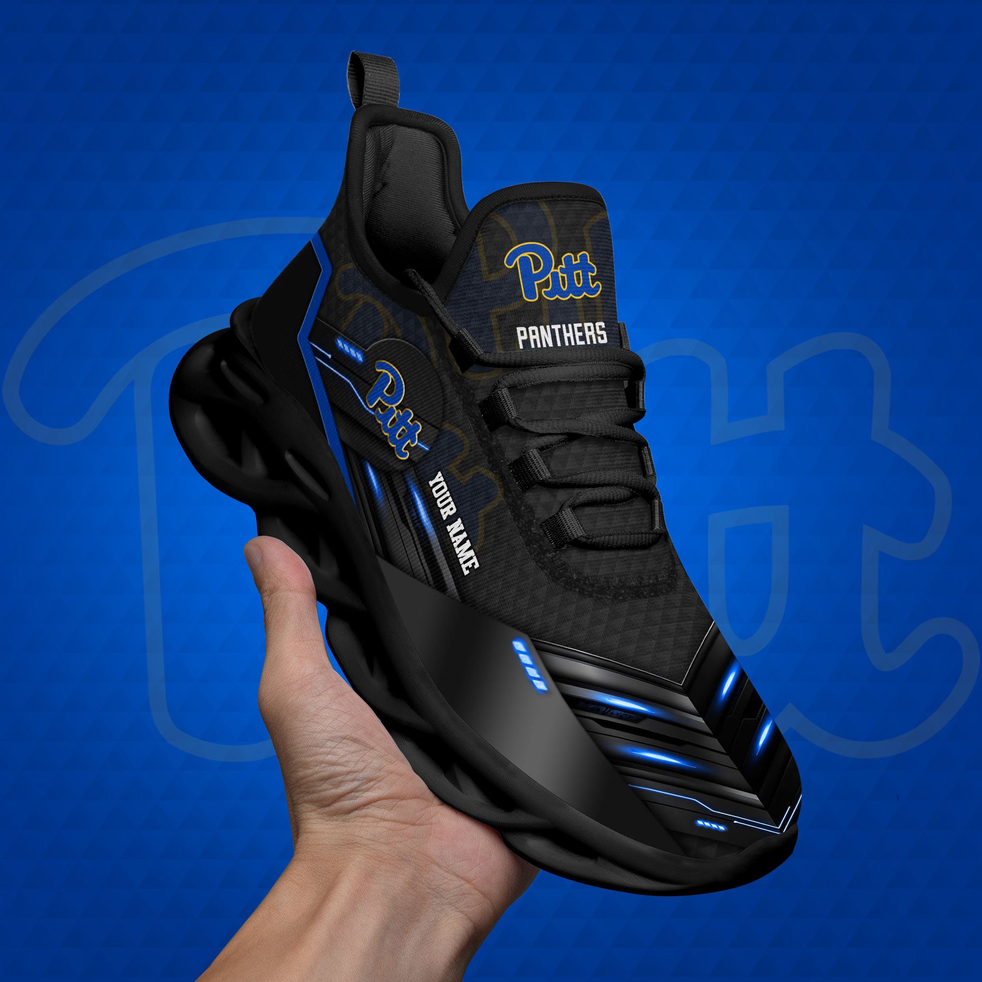 Pittsburgh Panthers Black Clunky Sneaker Custom Name, Max Soul Shoes, Sport Gifts For Fan ETRG-03111200