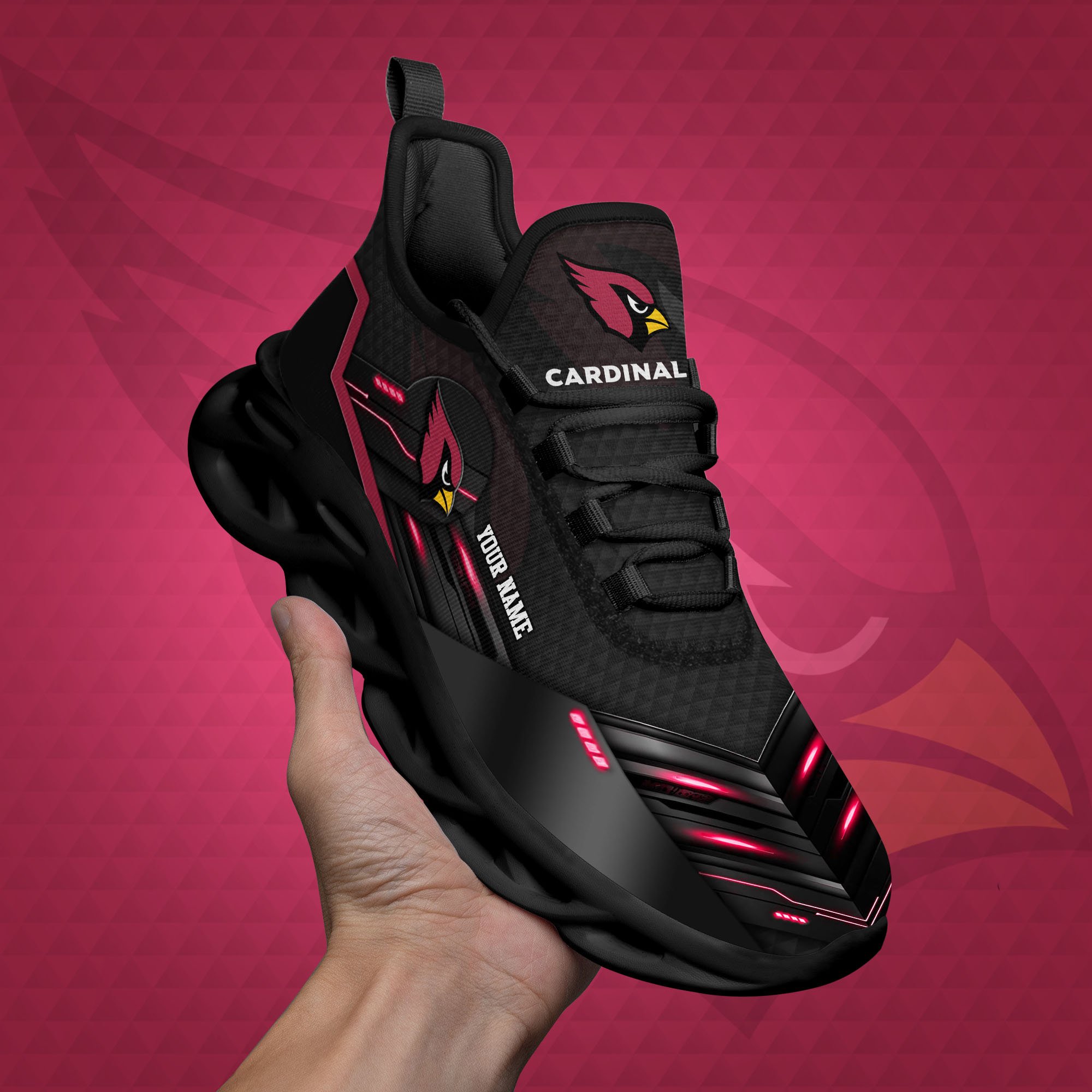 Arizona Cardinals Black Clunky Sneaker Custom Name, Max Soul Shoes, Sport Gifts For Fan ETRG-03311527