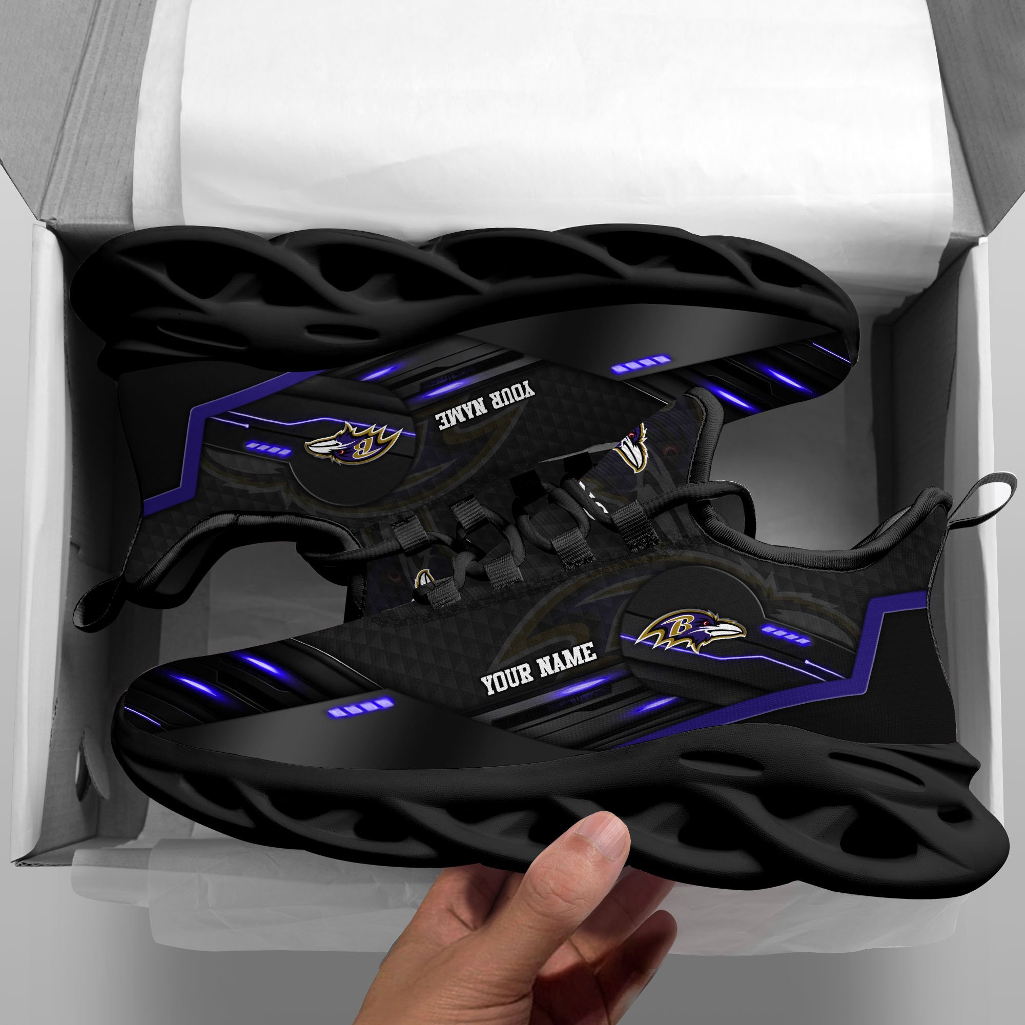 Alternative view of Baltimore Ravens Black Clunky Sneaker Custom Name, Max Soul Shoes, Sport Gifts For Fan ETRG-03311527
