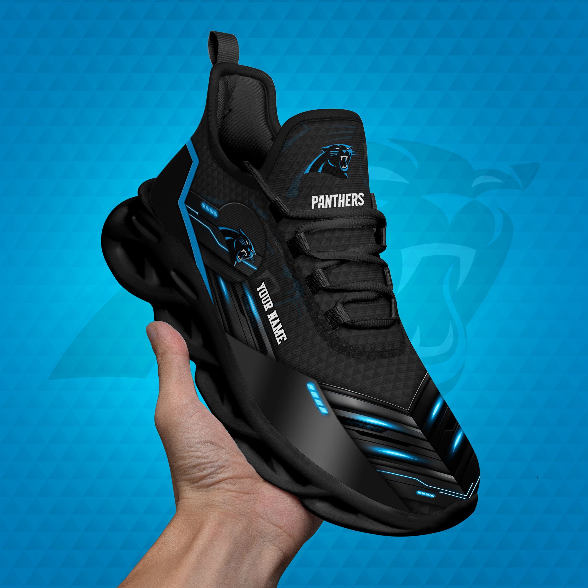 Carolina Panthers Black Clunky Sneaker Custom Name, Max Soul Shoes, Sport Gifts For Fan ETRG-03311527