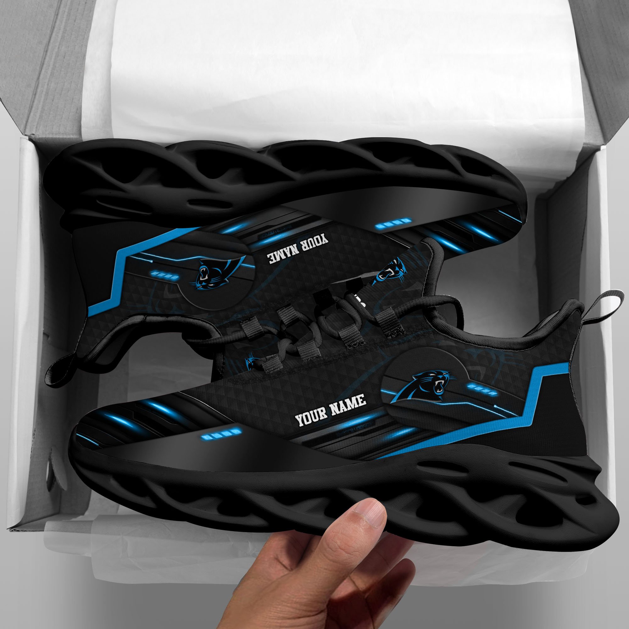 Alternative view of Carolina Panthers Black Clunky Sneaker Custom Name, Max Soul Shoes, Sport Gifts For Fan ETRG-03311527