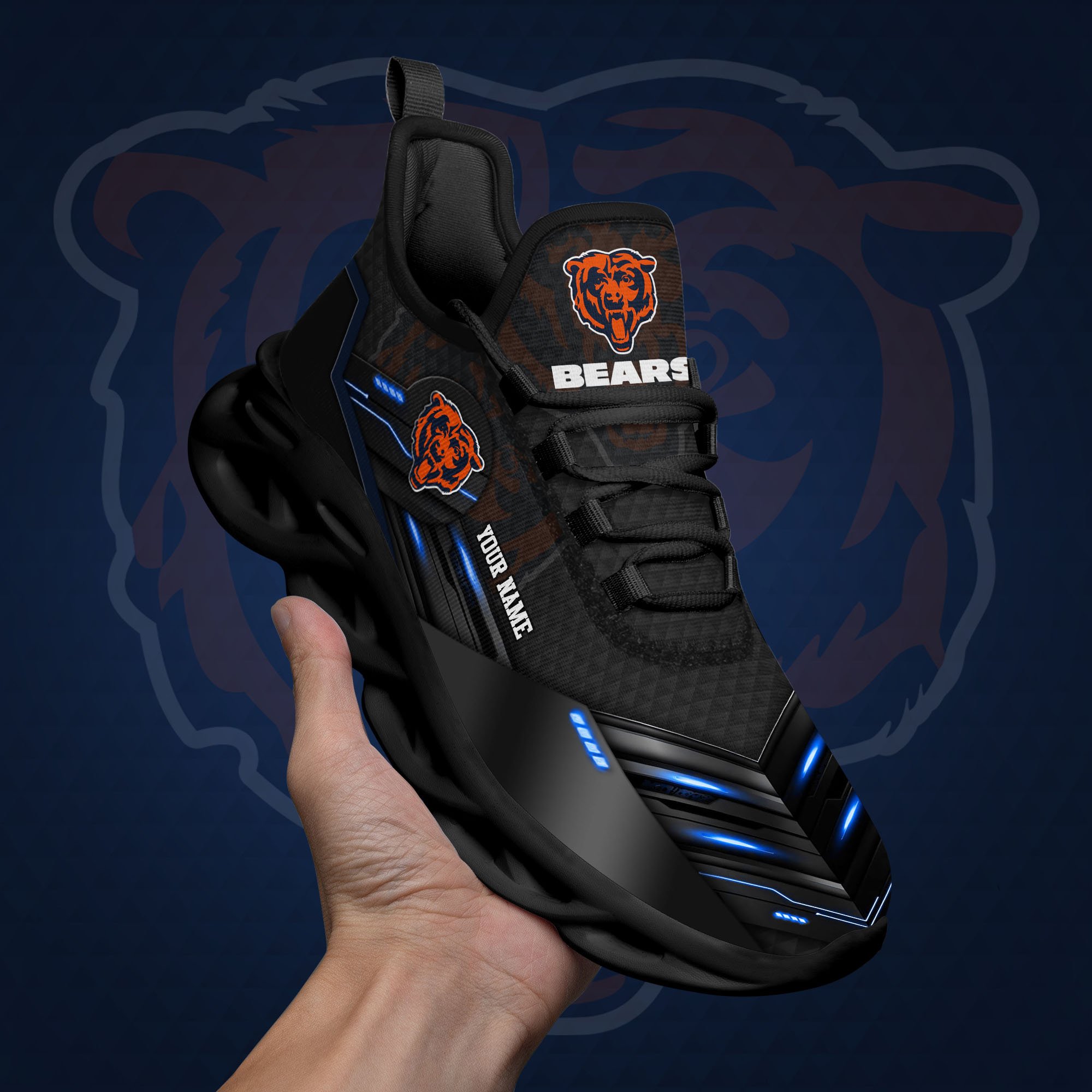 Chicago Bears Black Clunky Sneaker Custom Name, Max Soul Shoes, Sport Gifts For Fan ETRG-03311527