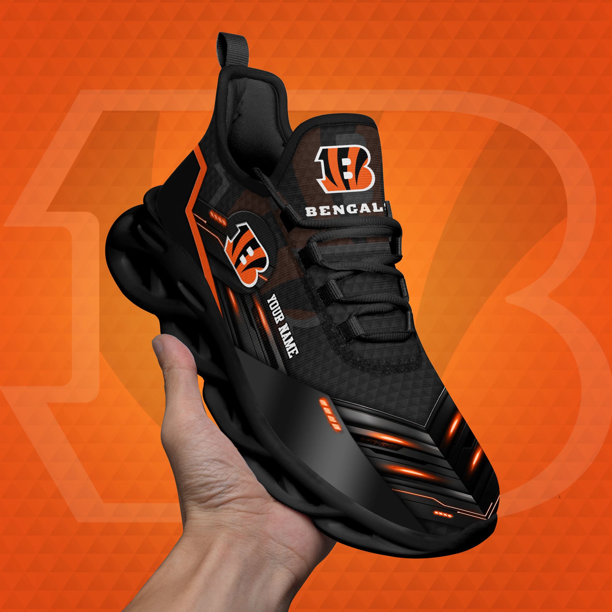 Cincinnati Bengals Black Clunky Sneaker Custom Name, Max Soul Shoes, Sport Gifts For Fan ETRG-03311527