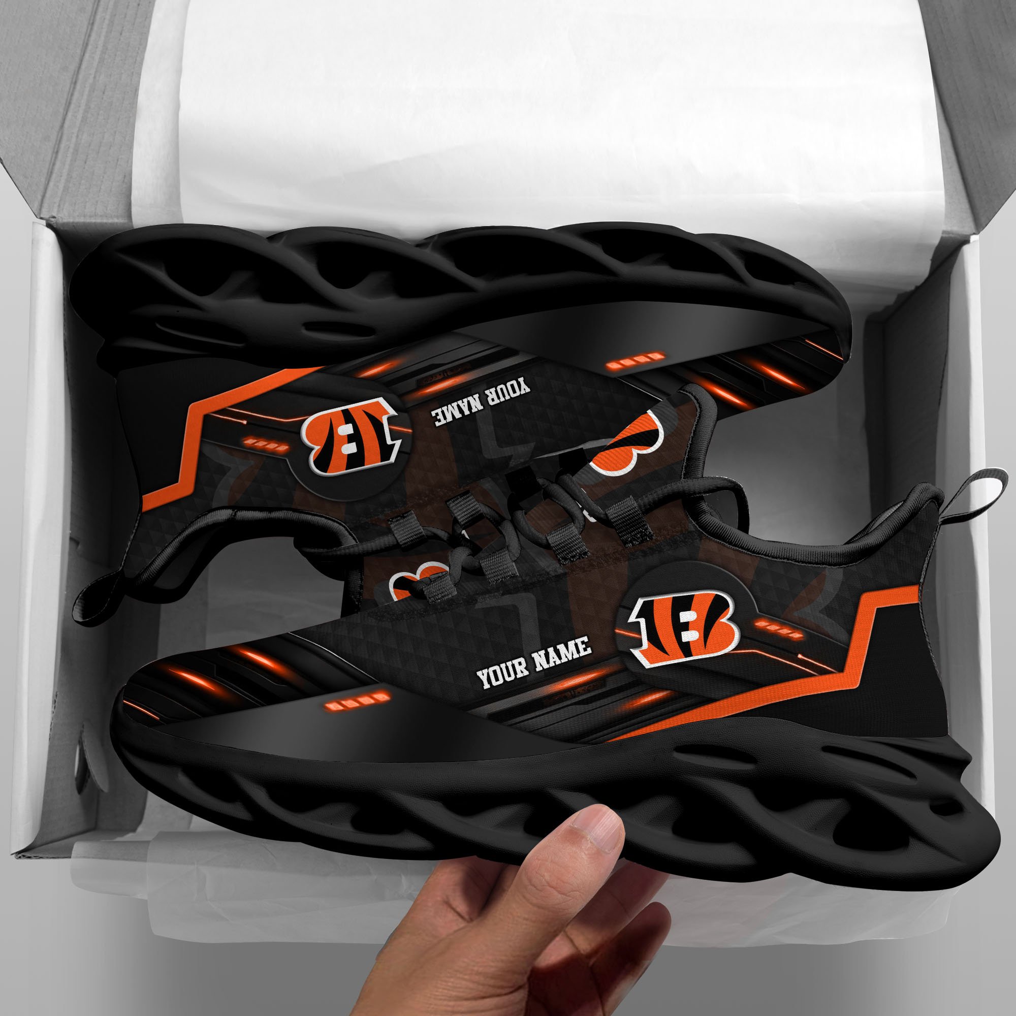 Alternative view of Cincinnati Bengals Black Clunky Sneaker Custom Name, Max Soul Shoes, Sport Gifts For Fan ETRG-03311527