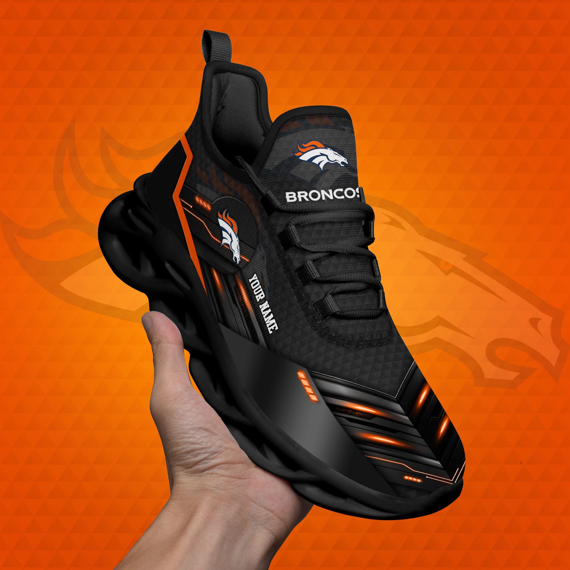 Denver Broncos Black Clunky Sneaker Custom Name, Max Soul Shoes, Sport Gifts For Fan ETRG-03311527