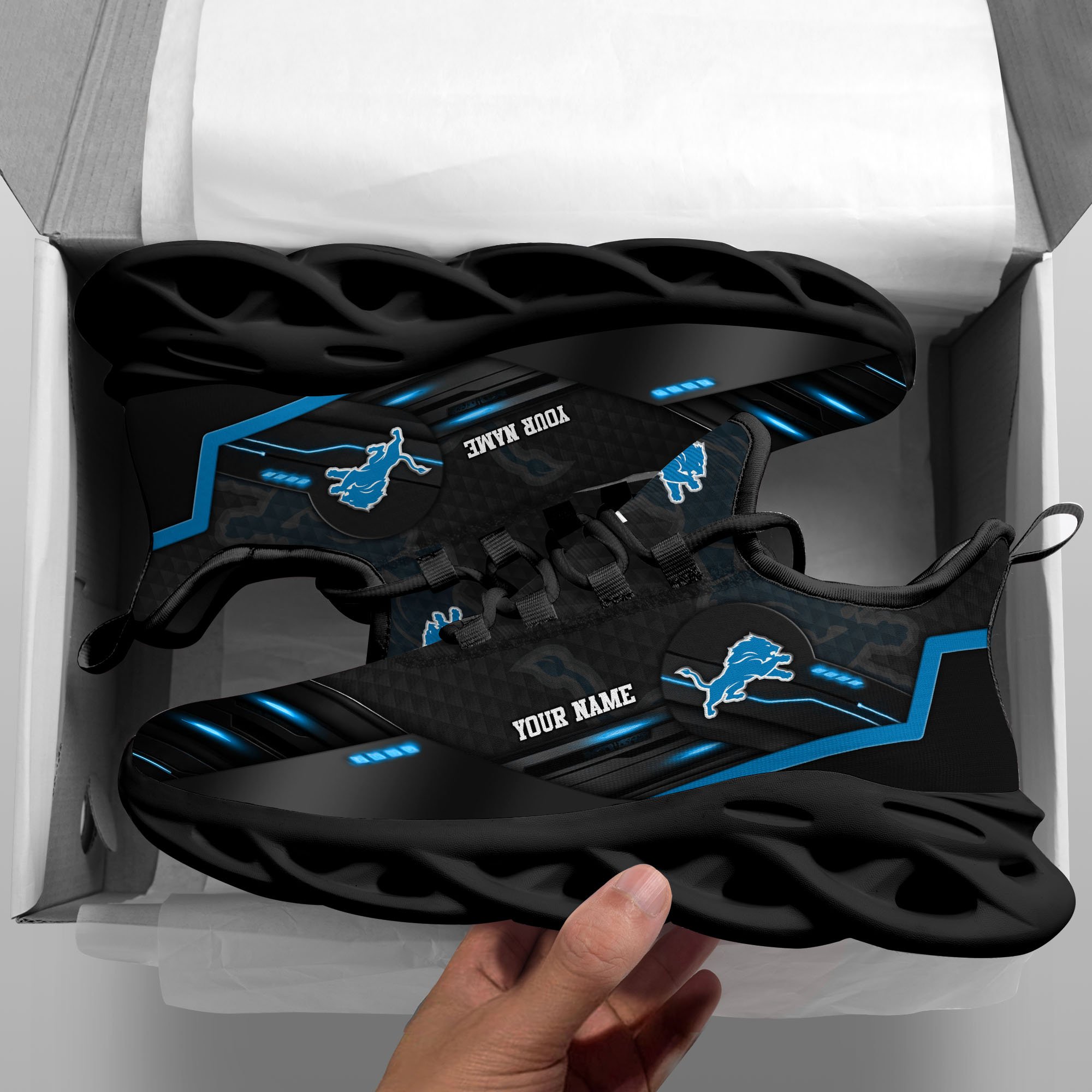 Alternative view of Detroit Lions Black Clunky Sneaker Custom Name, Max Soul Shoes, Sport Gifts For Fan ETRG-03311527