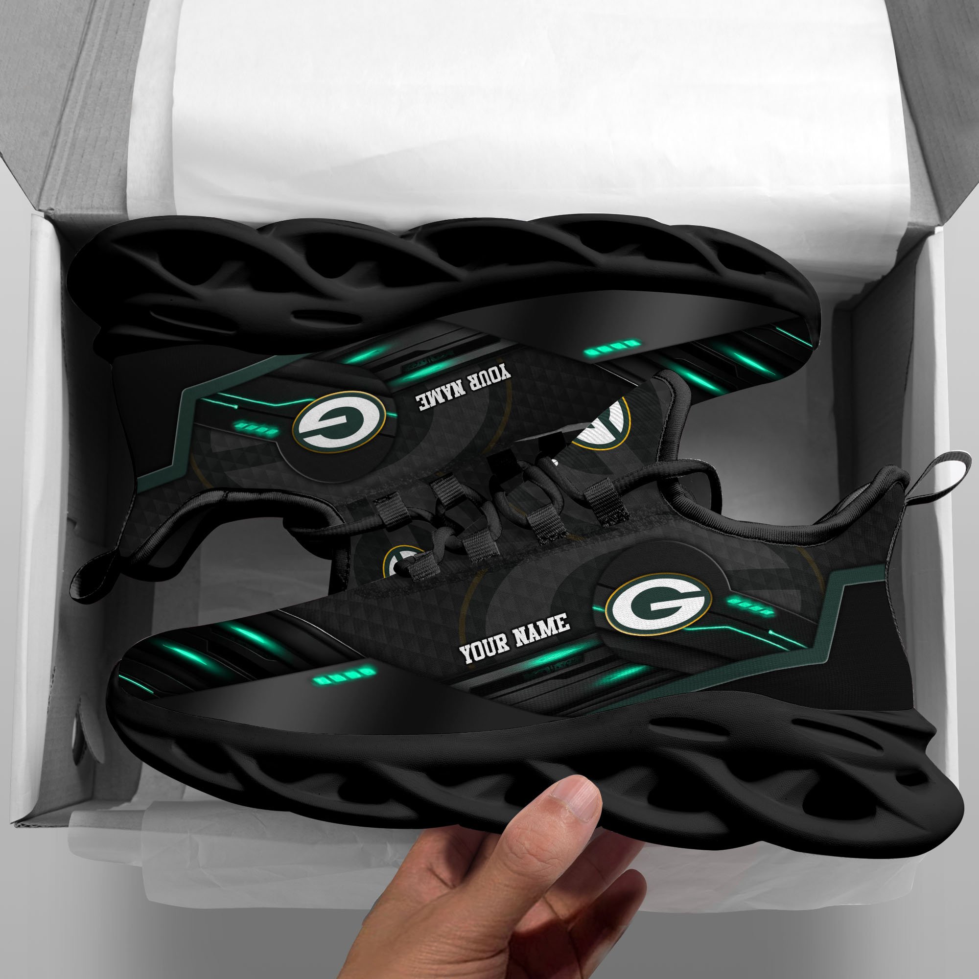 Alternative view of Green Bay Packers Black Clunky Sneaker Custom Name, Max Soul Shoes, Sport Gifts For Fan ETRG-03311527
