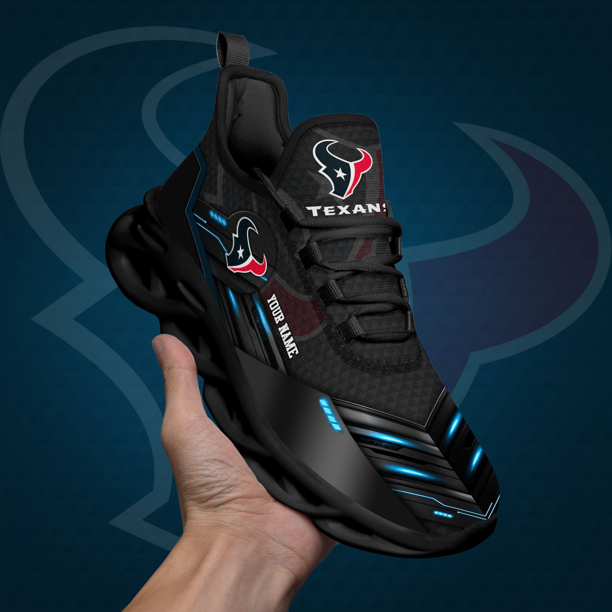Houston Texans Black Clunky Sneaker Custom Name, Max Soul Shoes, Sport Gifts For Fan ETRG-03311527