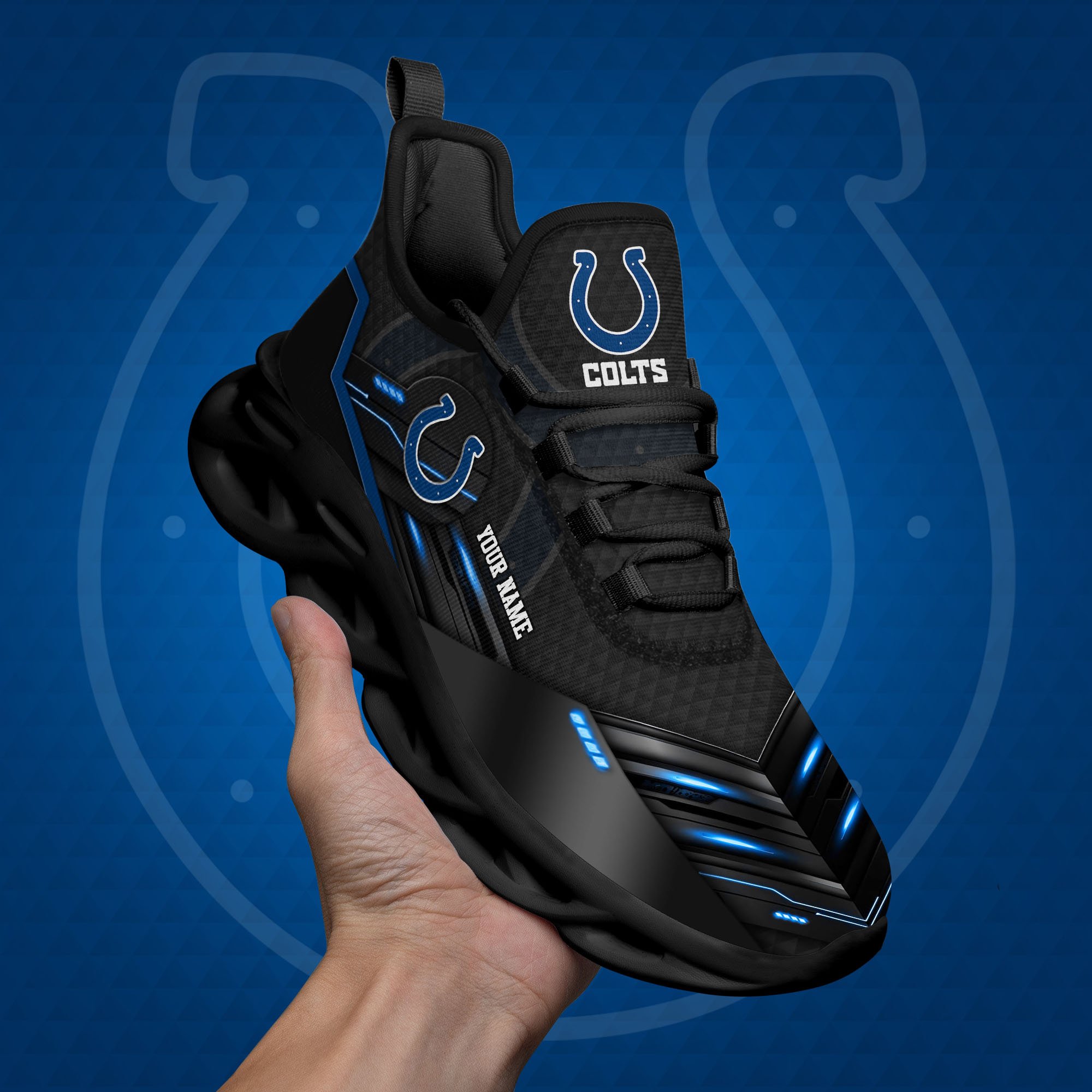 Indianapolis Colts Black Clunky Sneaker Custom Name, Max Soul Shoes, Sport Gifts For Fan ETRG-03311527