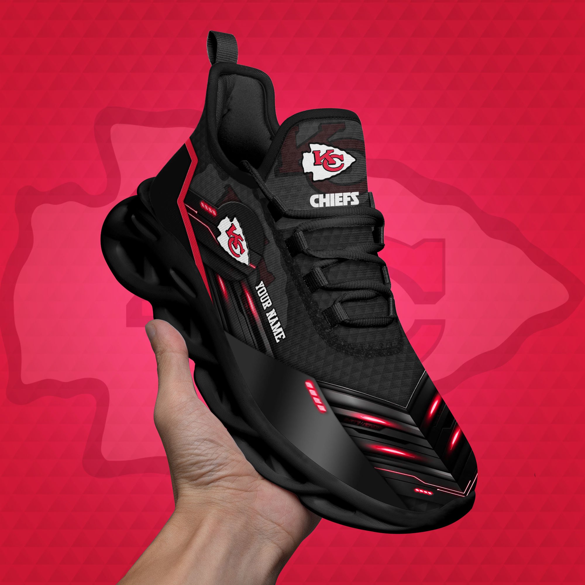 Kansas City Chiefs Black Clunky Sneaker Custom Name, Max Soul Shoes, Sport Gifts For Fan ETRG-03311527