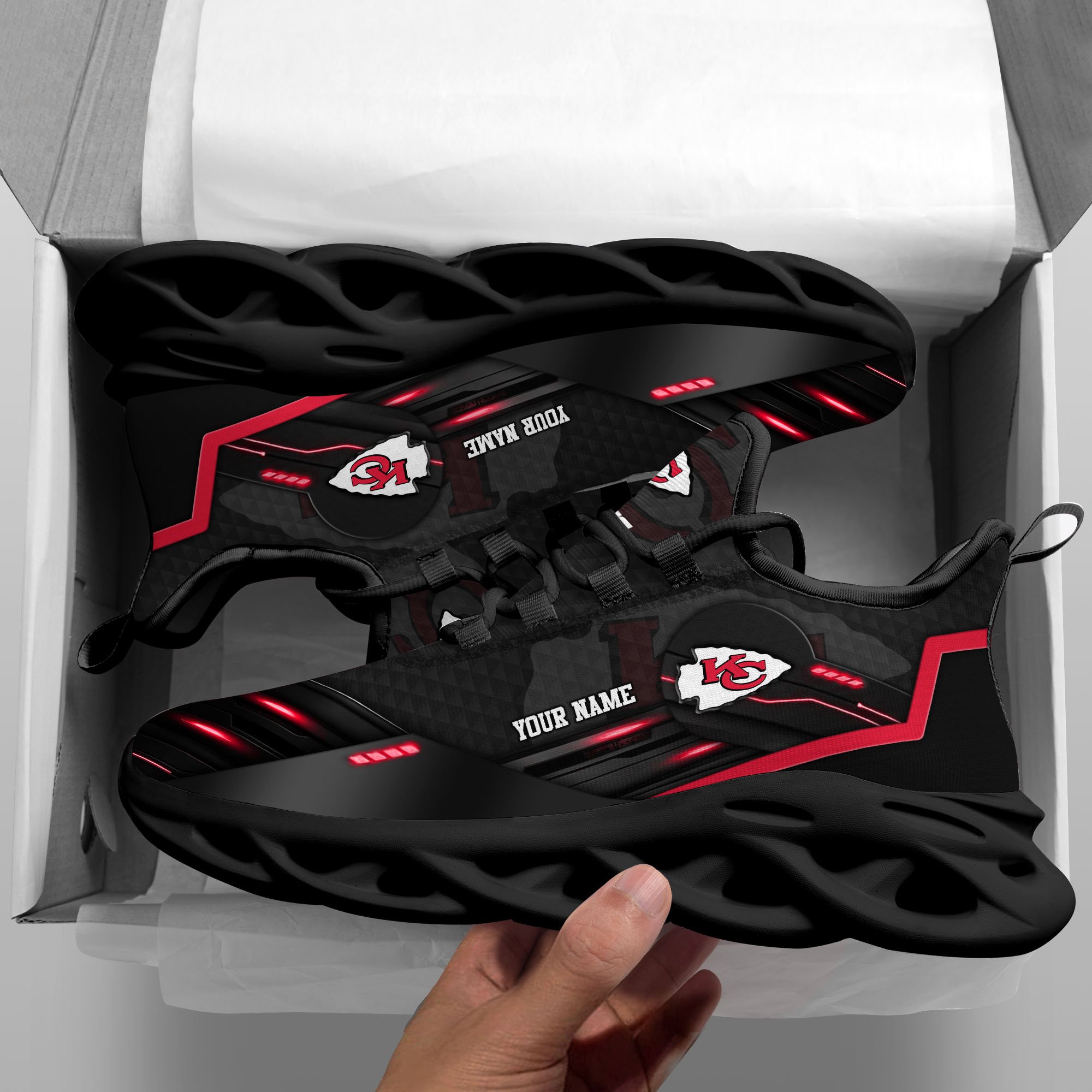 Alternative view of Kansas City Chiefs Black Clunky Sneaker Custom Name, Max Soul Shoes, Sport Gifts For Fan ETRG-03311527